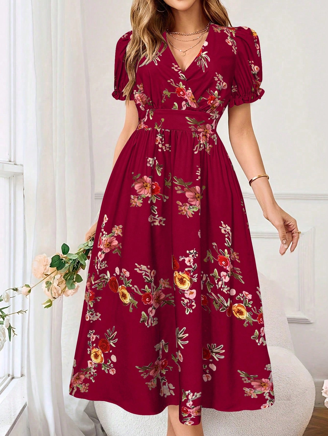 Clasi Floral Print Summer Wrap Dress With Criss-Cross Front And Cinched Waist