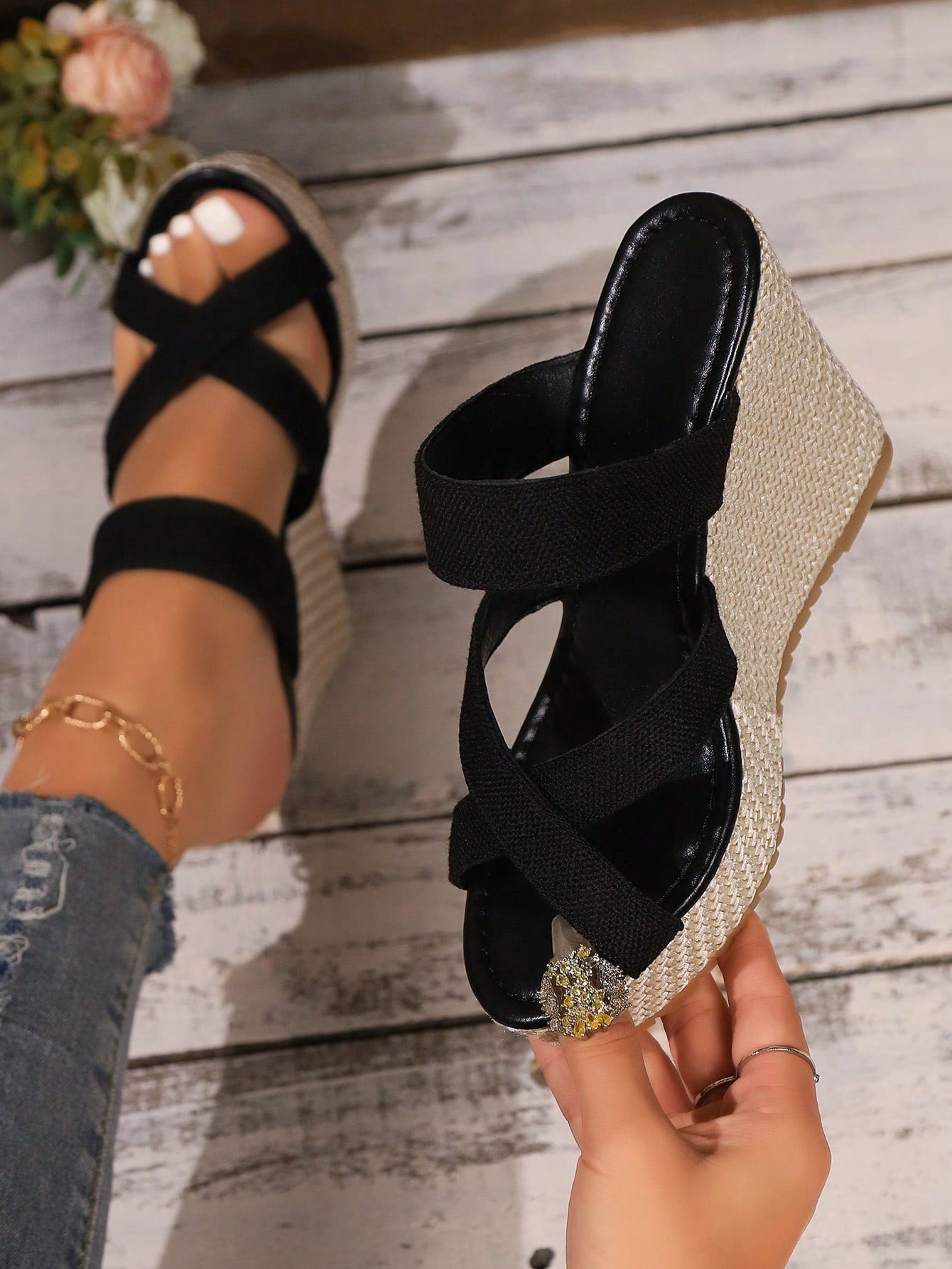 2024 New Style Suede Thick Heel Wedges Women's Daily Wear Slip On Slides!