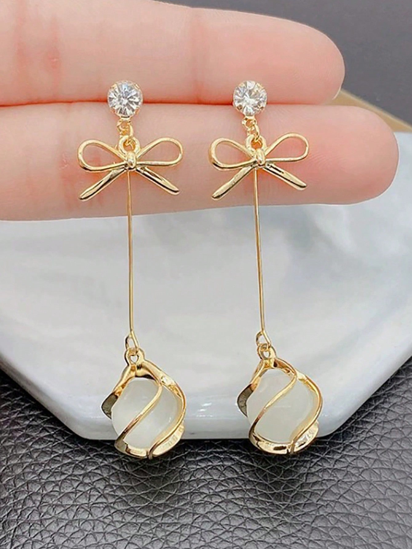 1pair Elegant Bowknot Cat's Eye Copper Earrings For Women's Daily Party Holidays