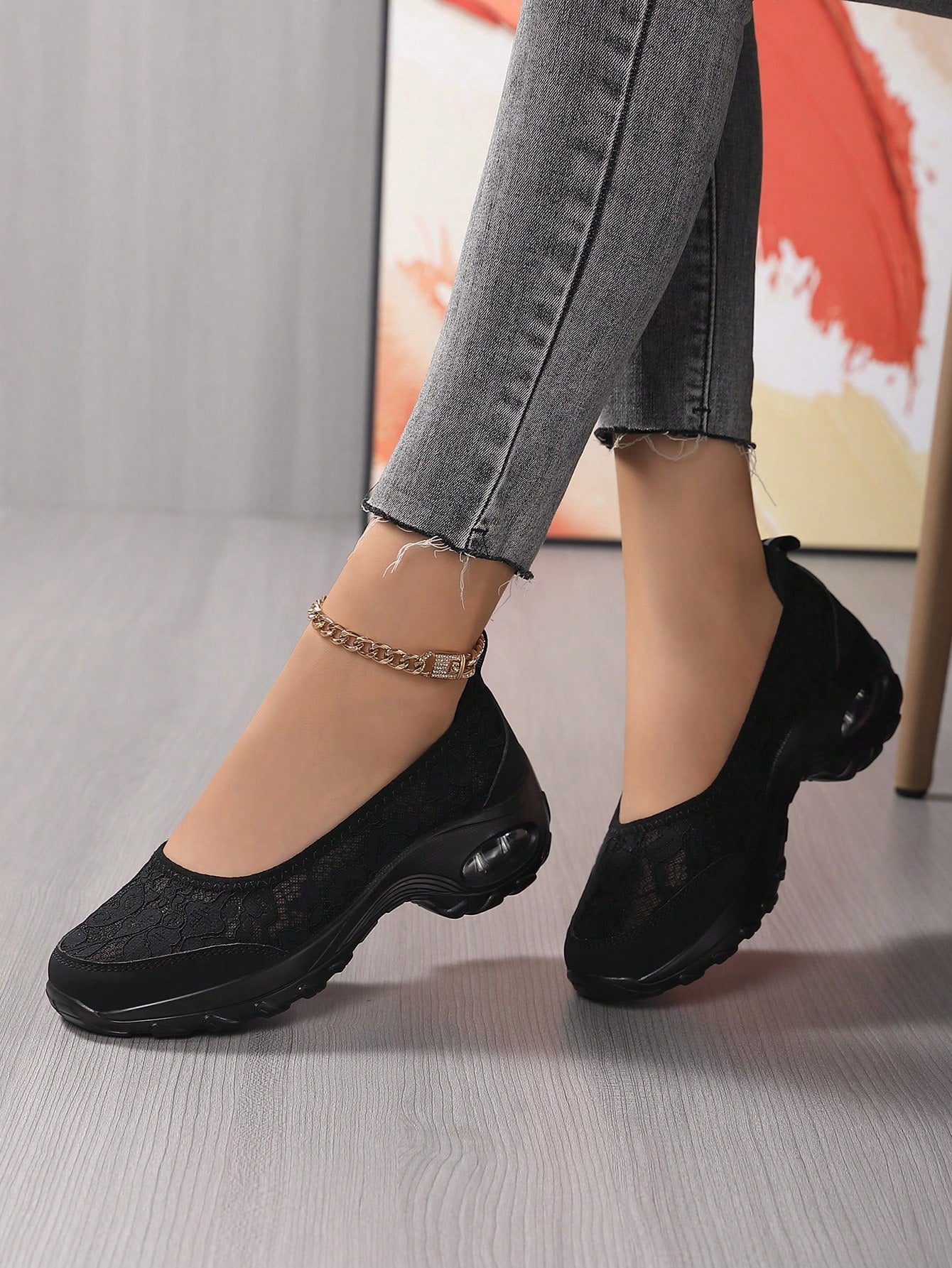 Women's Lace Casual Sneakers, Comfortable Air Cushion Shoes, Spring/Summer New Design, Hollow Breathable