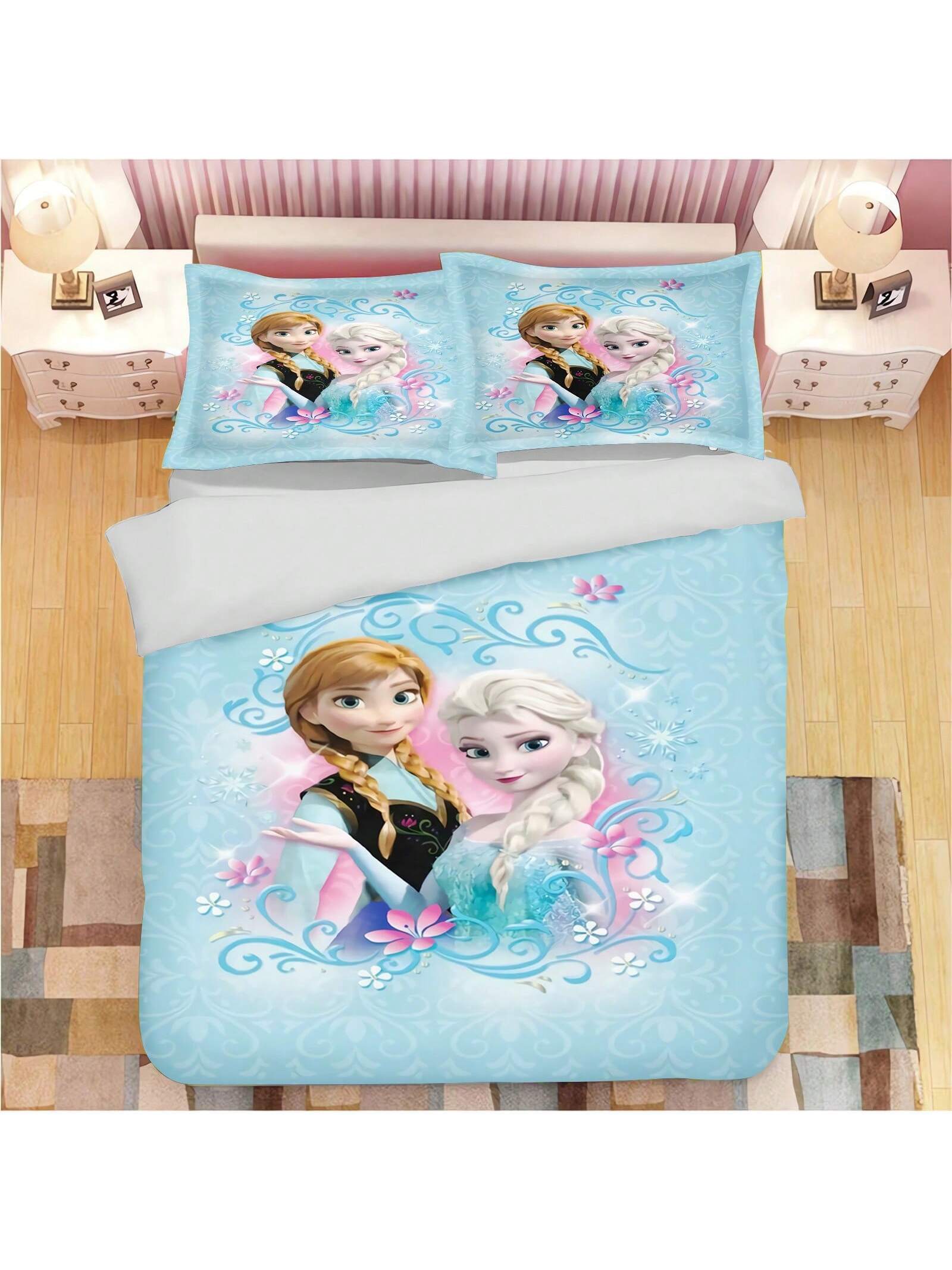 Frozen Duvet Cover, Anna Olaf Bedding Set,Anime Cartoon Children'S Bed Linen 135 X 200 Cm For Girl'S Room 3pcs  1 Quilt Cover + 2 Pillowcases (No Filling)