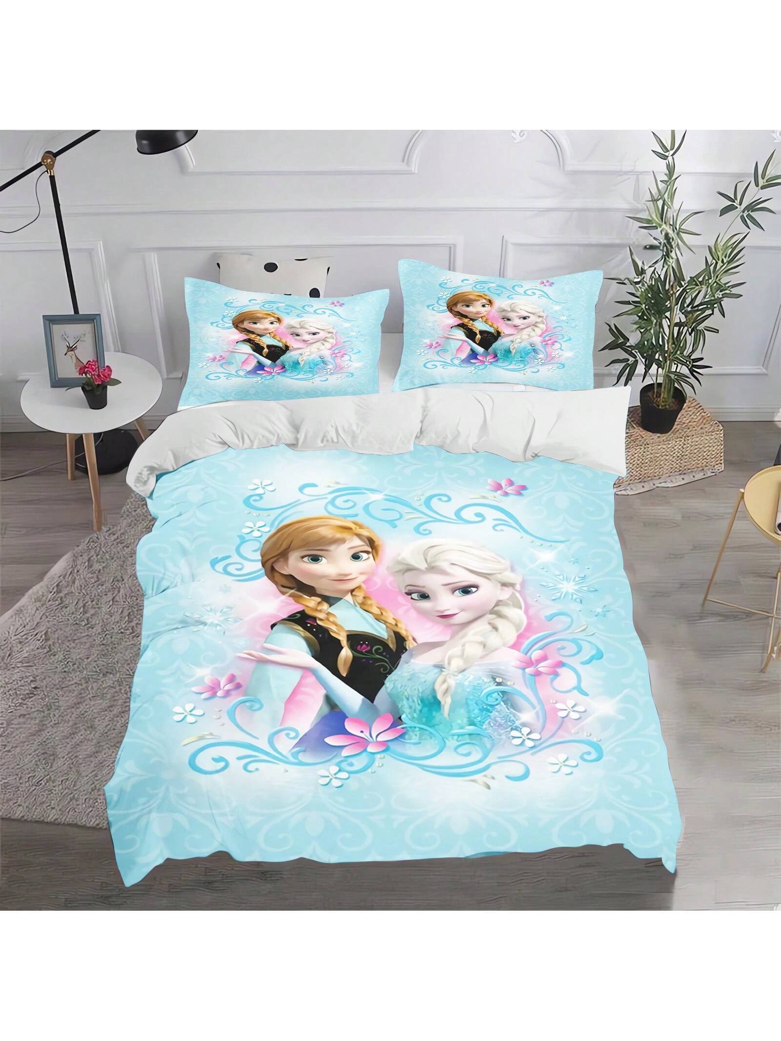 Frozen Duvet Cover, Anna Olaf Bedding Set,Anime Cartoon Children'S Bed Linen 135 X 200 Cm For Girl'S Room 3pcs  1 Quilt Cover + 2 Pillowcases (No Filling)