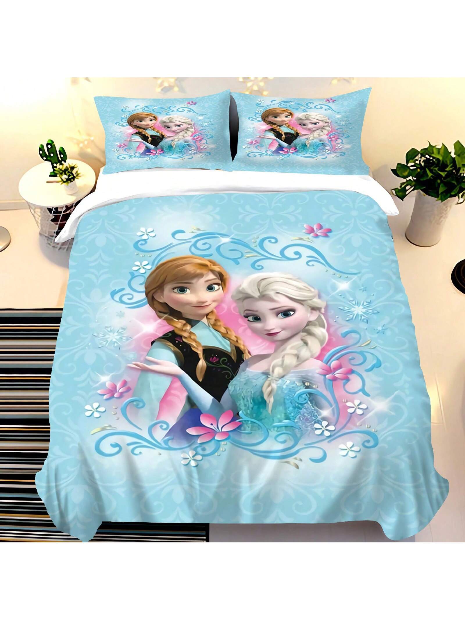 Frozen Duvet Cover, Anna Olaf Bedding Set,Anime Cartoon Children'S Bed Linen 135 X 200 Cm For Girl'S Room 3pcs  1 Quilt Cover + 2 Pillowcases (No Filling)