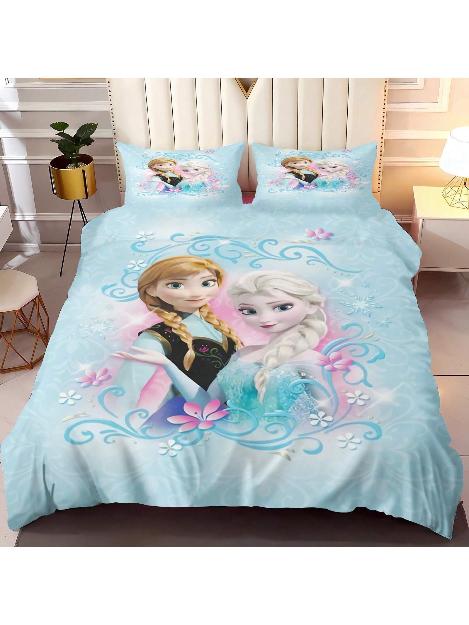 Frozen Duvet Cover, Anna Olaf Bedding Set,Anime Cartoon Children'S Bed Linen 135 X 200 Cm For Girl'S Room 3pcs  1 Quilt Cover + 2 Pillowcases (No Filling)