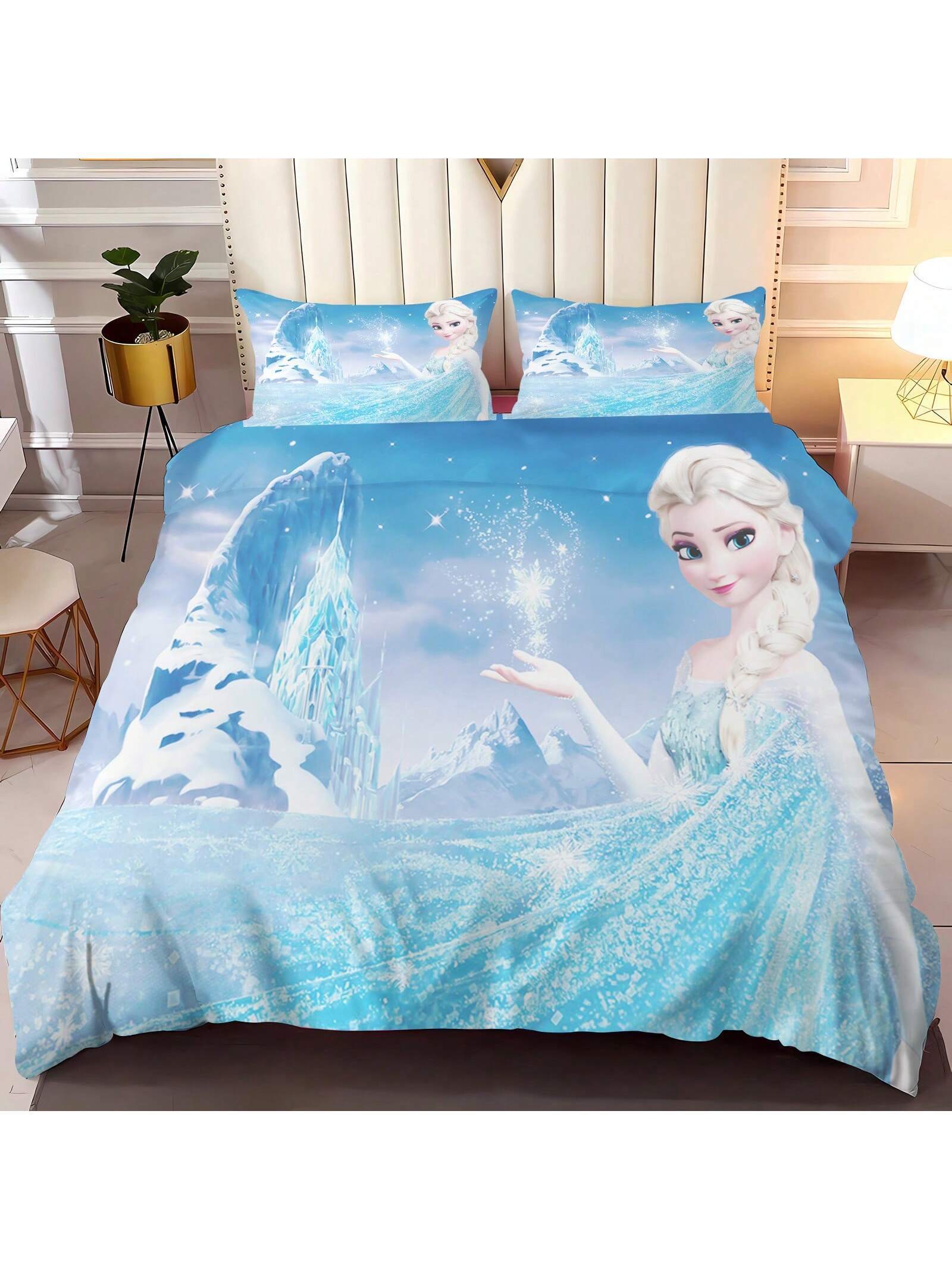 Frozen Duvet Cover, Anna Olaf Bedding Set,Anime Cartoon Children'S Bed Linen 135 X 200 Cm For Girl'S Room 3pcs  1 Quilt Cover + 2 Pillowcases (No Filling)