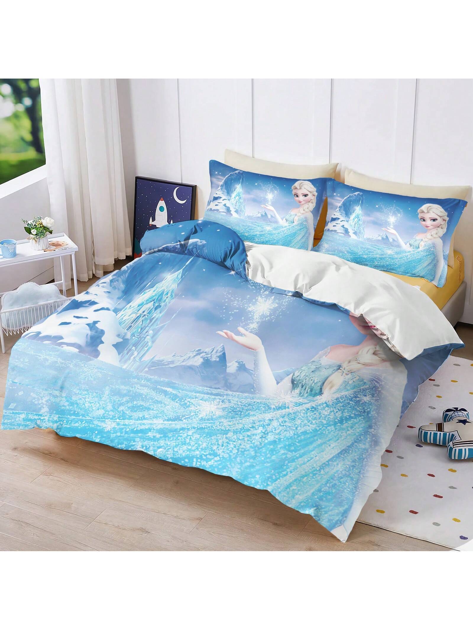 Frozen Duvet Cover, Anna Olaf Bedding Set,Anime Cartoon Children'S Bed Linen 135 X 200 Cm For Girl'S Room 3pcs  1 Quilt Cover + 2 Pillowcases (No Filling)