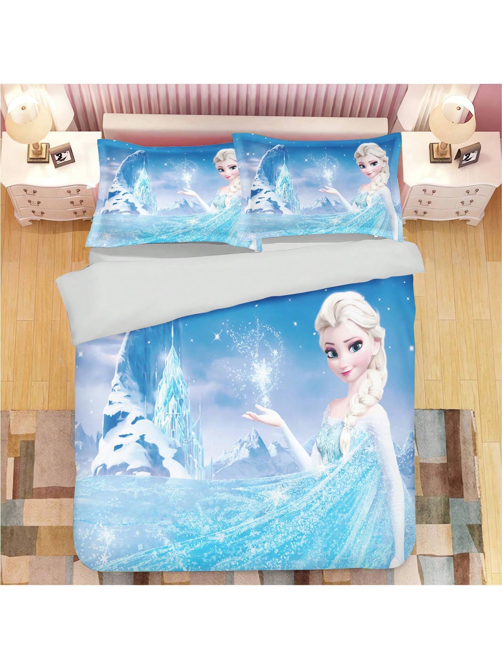 Frozen Duvet Cover, Anna Olaf Bedding Set,Anime Cartoon Children'S Bed Linen 135 X 200 Cm For Girl'S Room 3pcs  1 Quilt Cover + 2 Pillowcases (No Filling)