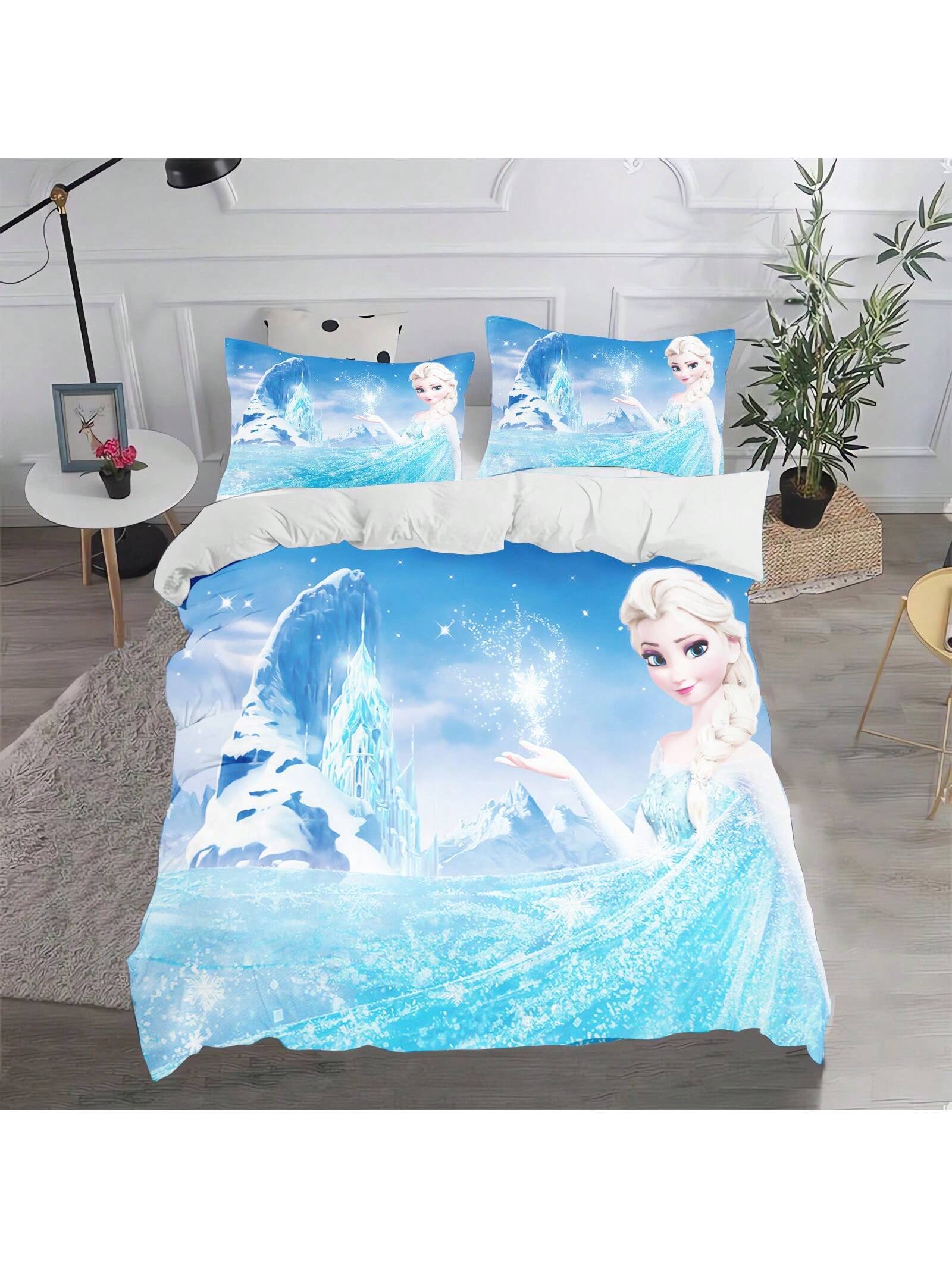 Frozen Duvet Cover, Anna Olaf Bedding Set,Anime Cartoon Children'S Bed Linen 135 X 200 Cm For Girl'S Room 3pcs  1 Quilt Cover + 2 Pillowcases (No Filling)