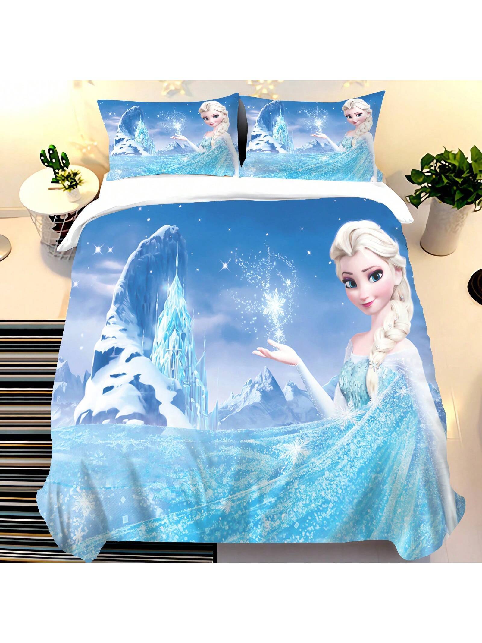 Frozen Duvet Cover, Anna Olaf Bedding Set,Anime Cartoon Children'S Bed Linen 135 X 200 Cm For Girl'S Room 3pcs  1 Quilt Cover + 2 Pillowcases (No Filling)