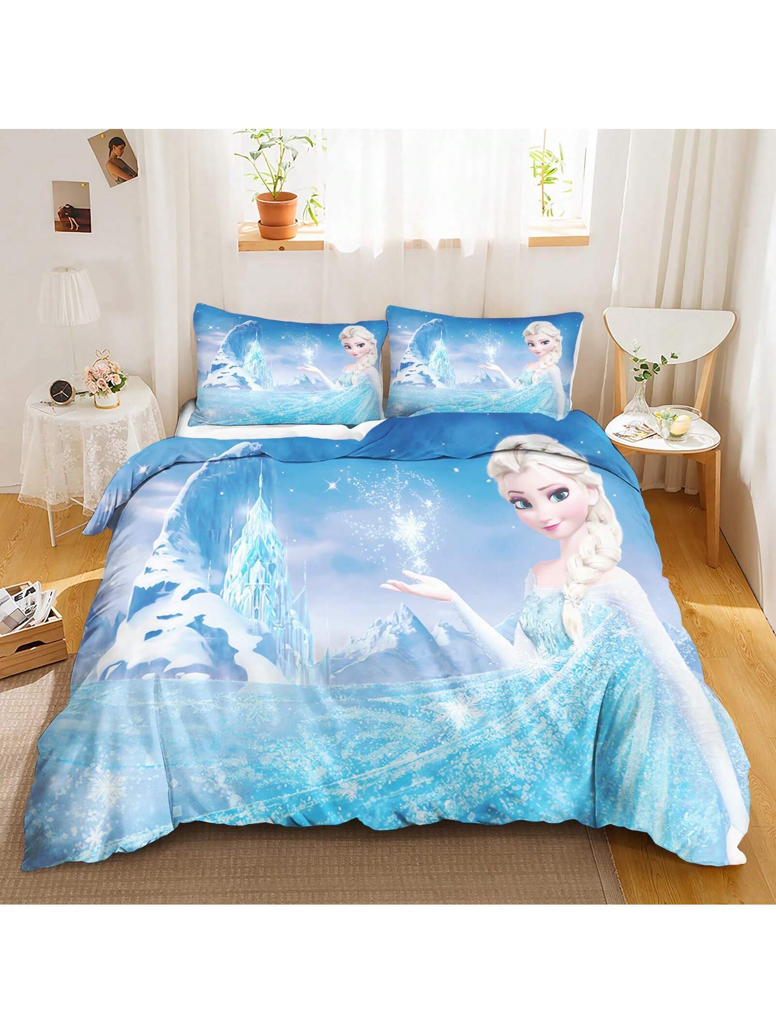 Frozen Duvet Cover, Anna Olaf Bedding Set,Anime Cartoon Children'S Bed Linen 135 X 200 Cm For Girl'S Room 3pcs  1 Quilt Cover + 2 Pillowcases (No Filling)