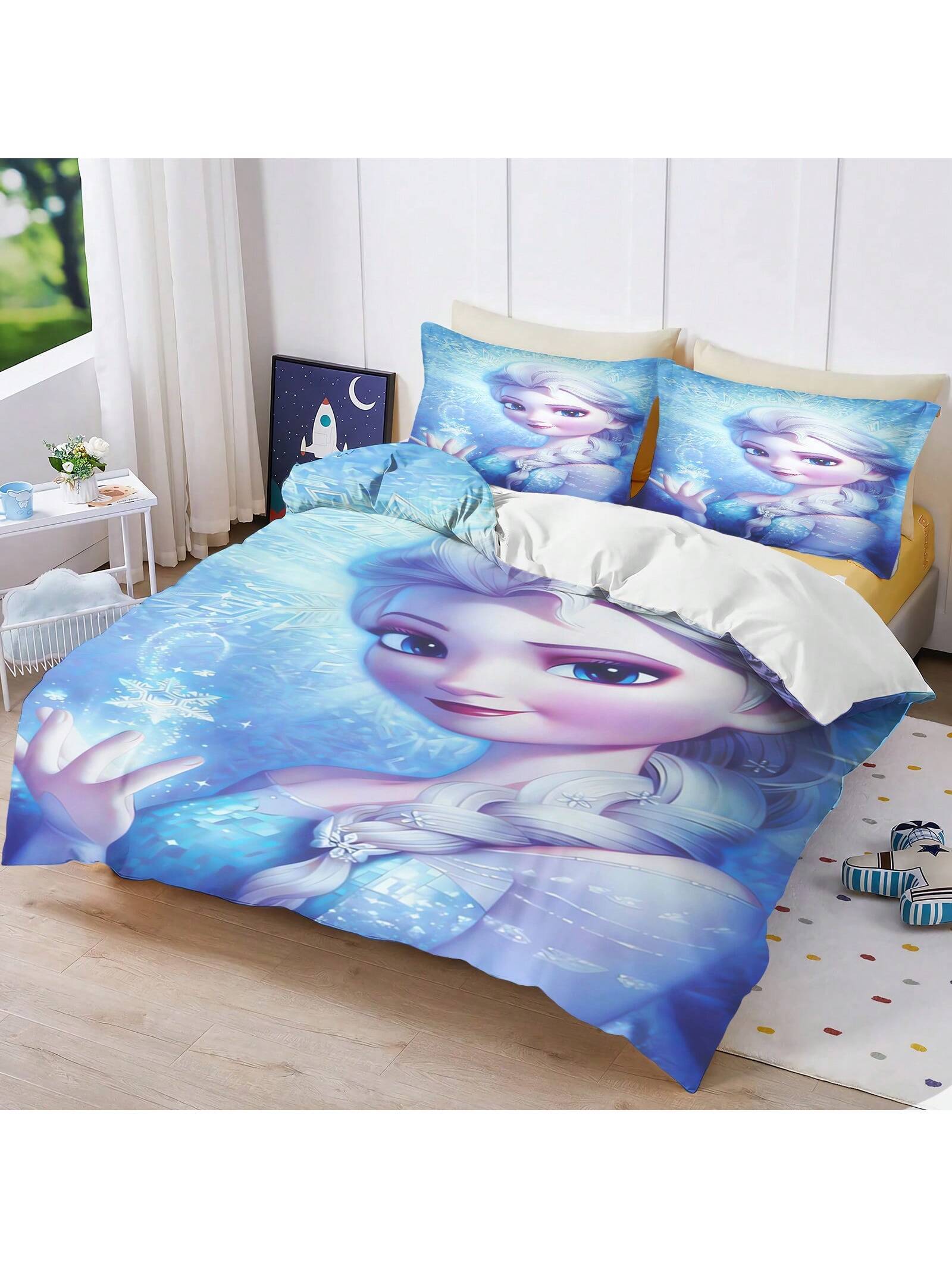 Frozen Duvet Cover, Anna Olaf Bedding Set,Anime Cartoon Children'S Bed Linen 135 X 200 Cm For Girl'S Room 3pcs  1 Quilt Cover + 2 Pillowcases (No Filling)