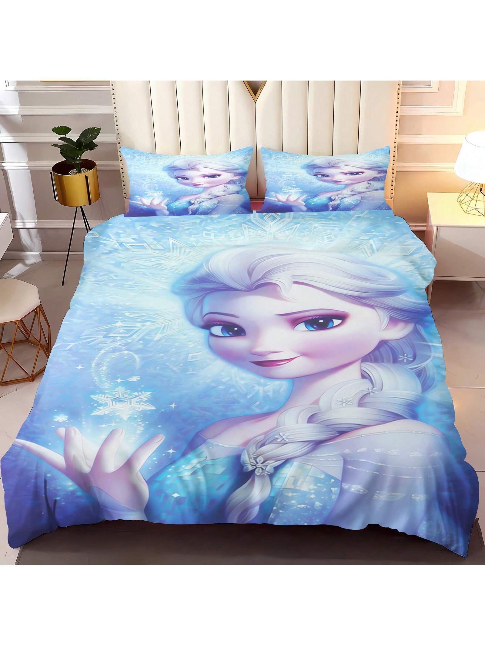 Frozen Duvet Cover, Anna Olaf Bedding Set,Anime Cartoon Children'S Bed Linen 135 X 200 Cm For Girl'S Room 3pcs  1 Quilt Cover + 2 Pillowcases (No Filling)