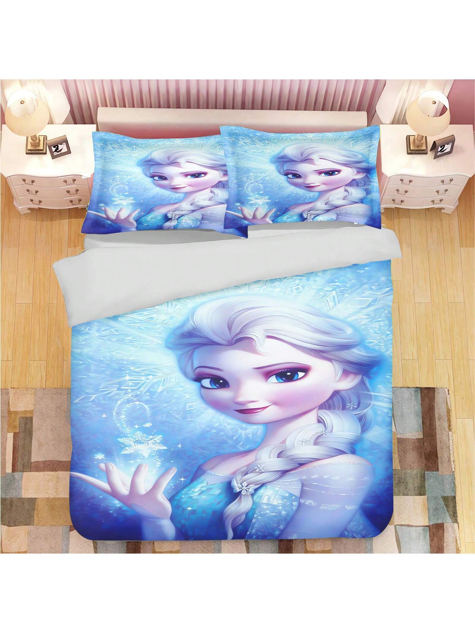 Frozen Duvet Cover, Anna Olaf Bedding Set,Anime Cartoon Children'S Bed Linen 135 X 200 Cm For Girl'S Room 3pcs  1 Quilt Cover + 2 Pillowcases (No Filling)