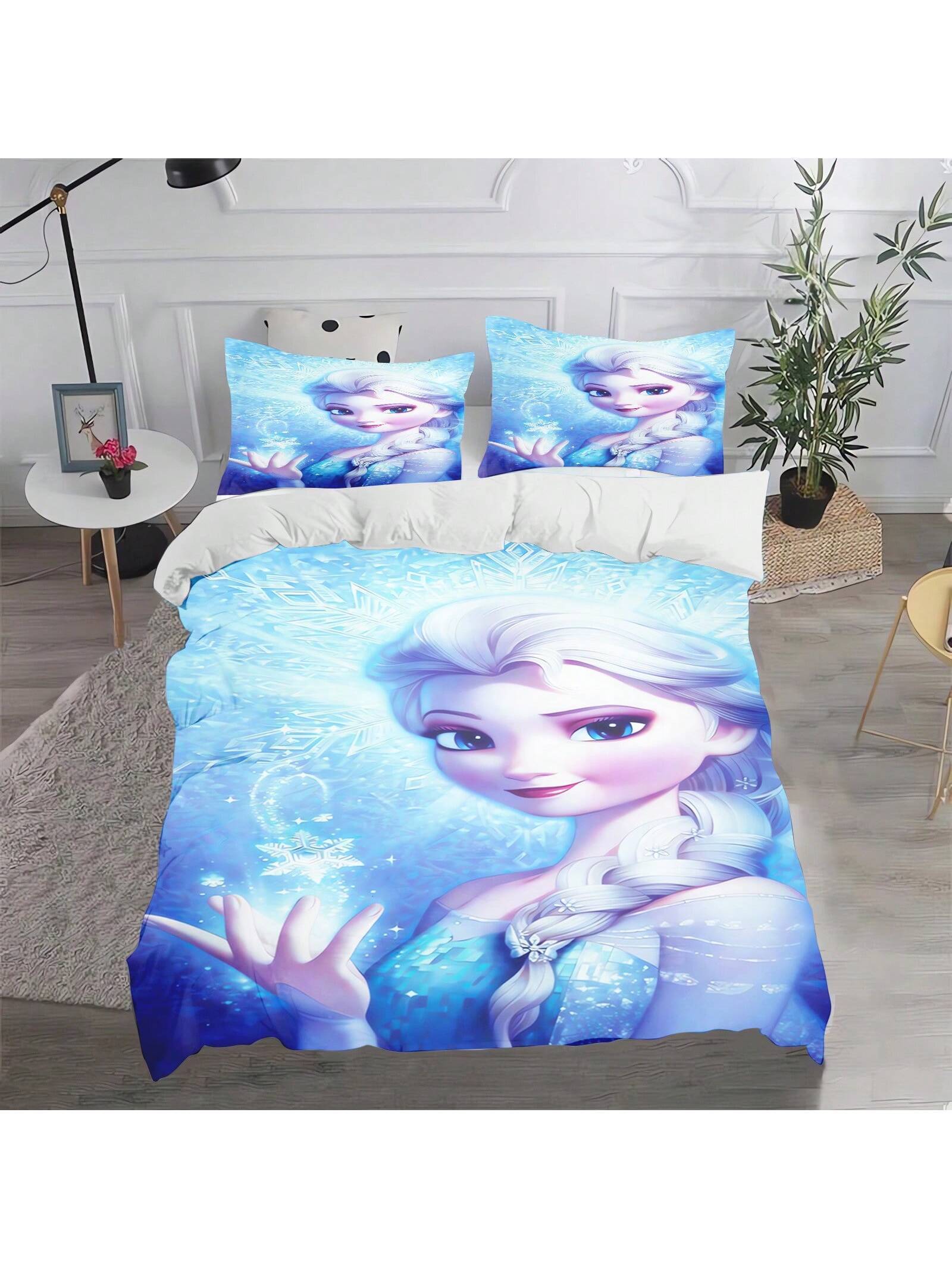 Frozen Duvet Cover, Anna Olaf Bedding Set,Anime Cartoon Children'S Bed Linen 135 X 200 Cm For Girl'S Room 3pcs  1 Quilt Cover + 2 Pillowcases (No Filling)