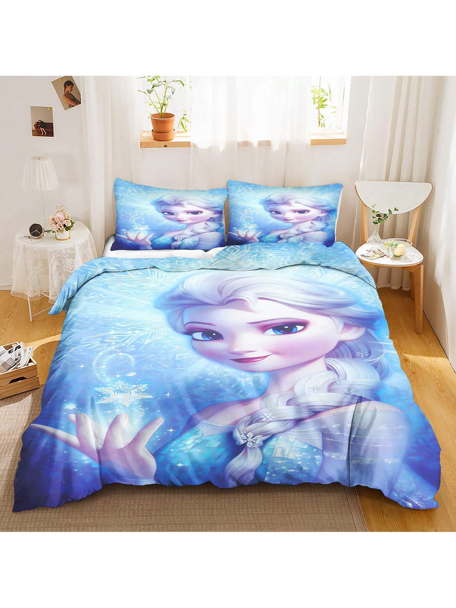 Frozen Duvet Cover, Anna Olaf Bedding Set,Anime Cartoon Children'S Bed Linen 135 X 200 Cm For Girl'S Room 3pcs  1 Quilt Cover + 2 Pillowcases (No Filling)