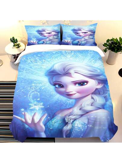 Frozen Duvet Cover, Anna Olaf Bedding Set,Anime Cartoon Children'S Bed Linen 135 X 200 Cm For Girl'S Room 3pcs  1 Quilt Cover + 2 Pillowcases (No Filling)