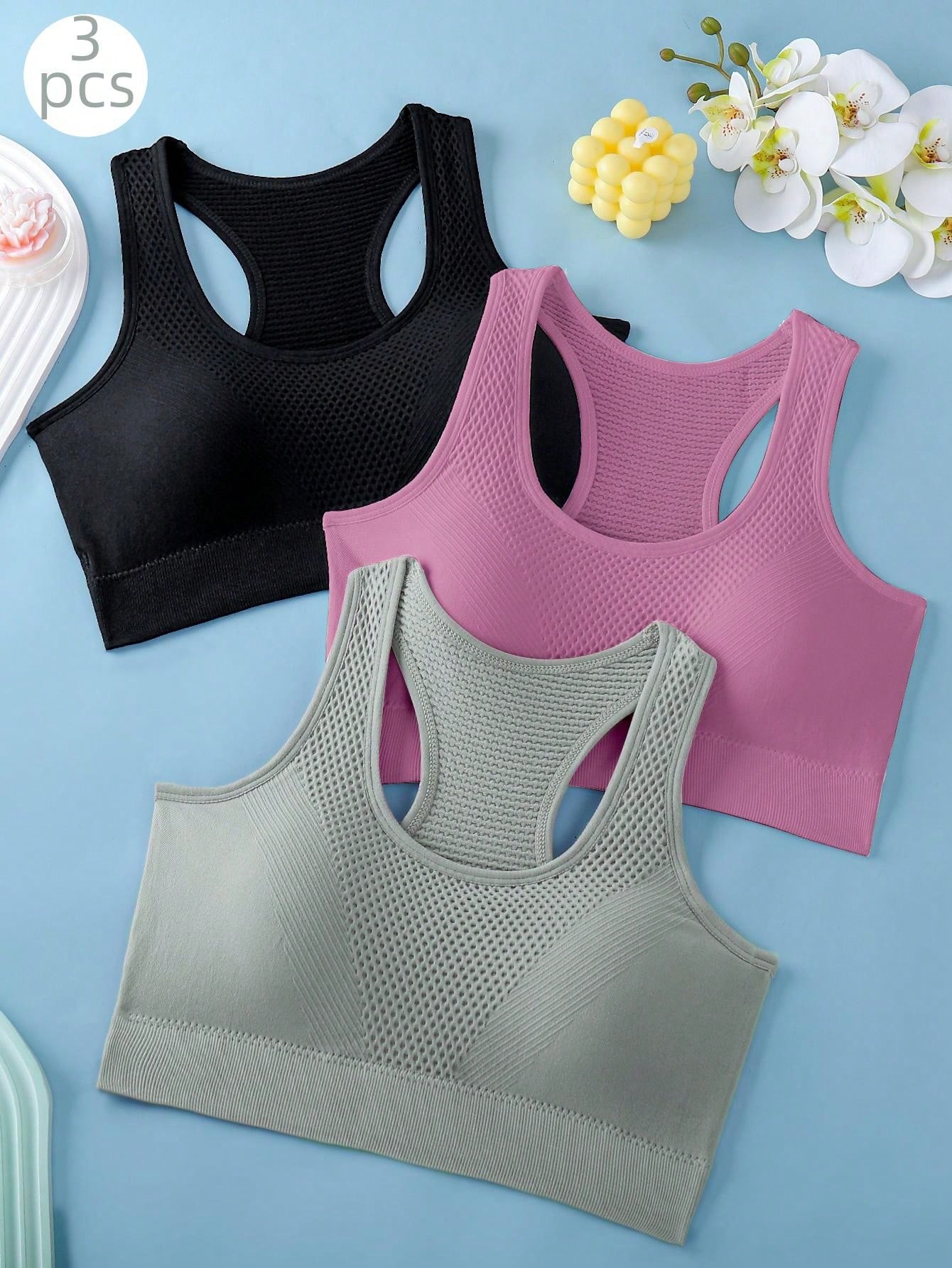 3pcs/Set Women Sports Bra, Yoga Fitness Running Bra, Seamless Workout Bra For Back Support, Lingerie