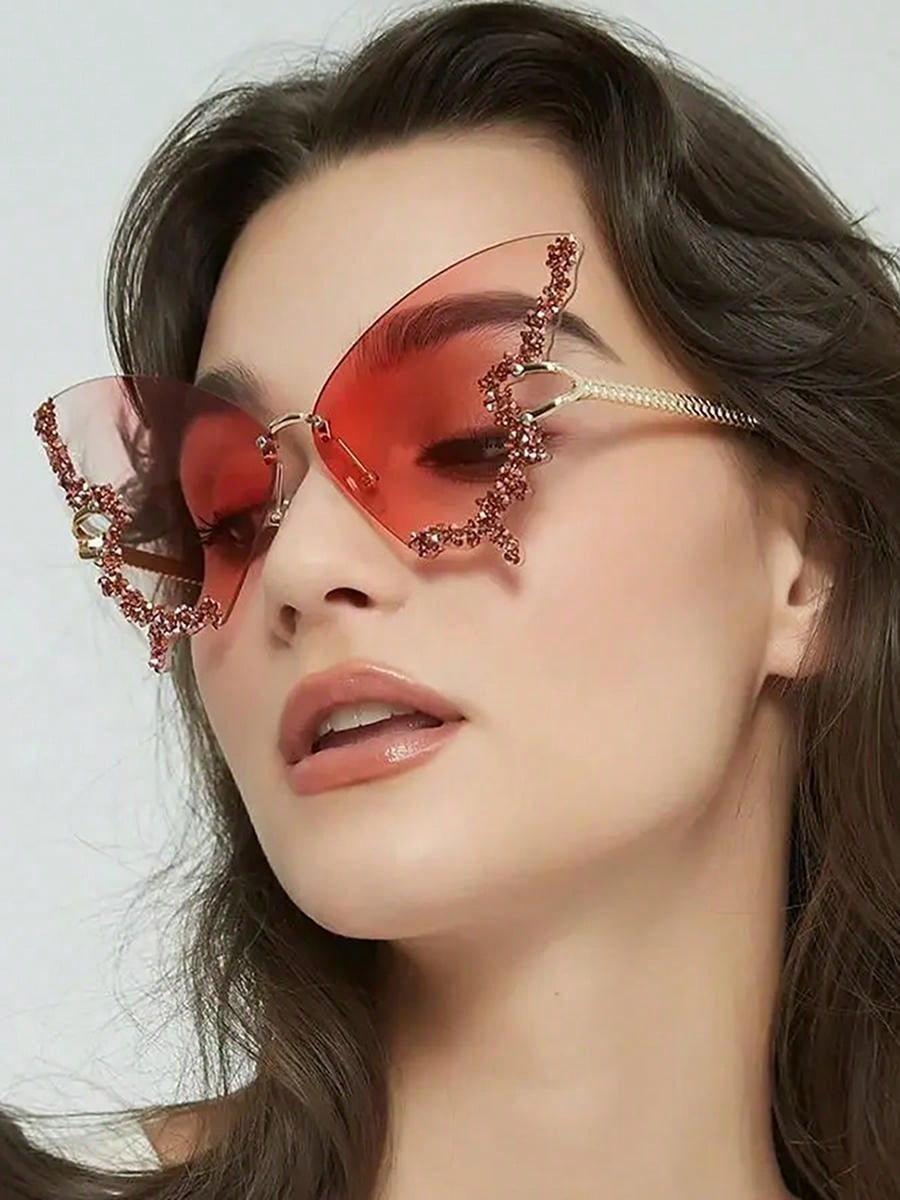 New Luxury Rhinestone Butterfly Fashion Glasses For Women And Men Y2K Sparkling Rhinestone Rimless Fashion Glasses Beach Accessories For Women Glasses Shades Trendy Basics Fall Winter Women Outfits Clothes Business Casual Gifts