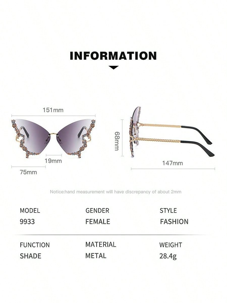 New Luxury Rhinestone Butterfly Fashion Glasses For Women And Men Y2K Sparkling Rhinestone Rimless Fashion Glasses Beach Accessories For Women Glasses Shades Trendy Basics Fall Winter Women Outfits Clothes Business Casual Gifts