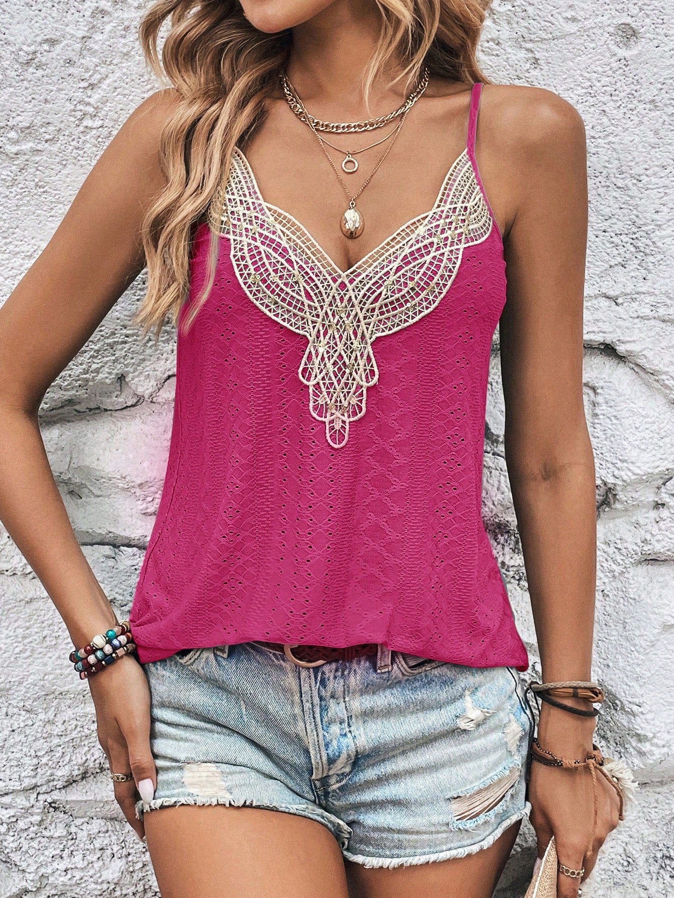 LUNE Contrast Guipure Lace Cami Top