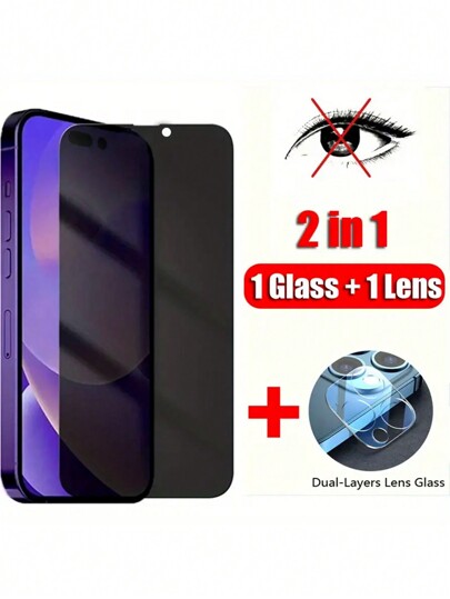 2 In 1 [Privacy Glass + Lens Glass Film] Full Cover Privacy Protection Screen Protector Tempered Glass Protector Compatible With Apple IPhone 14/ 14 Pro / 14 Pro Max / 14 Plus 16promax 12 13 14 PRO MAX ProMax / 13Pro 14Pro 12Pro Double Layer 3D Clear Came