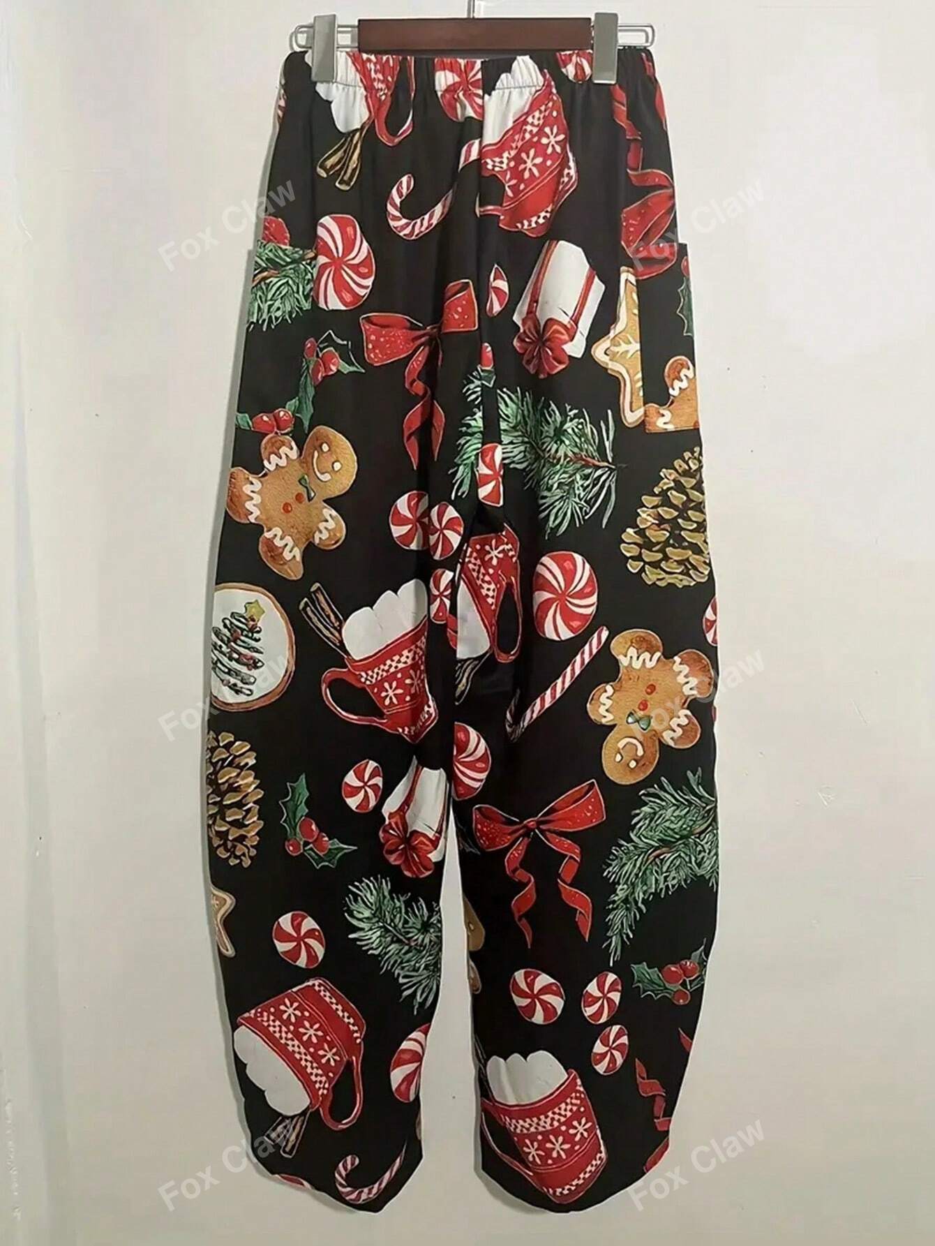 Plus Christmas Graphic Print Straight Leg Pocket Pants