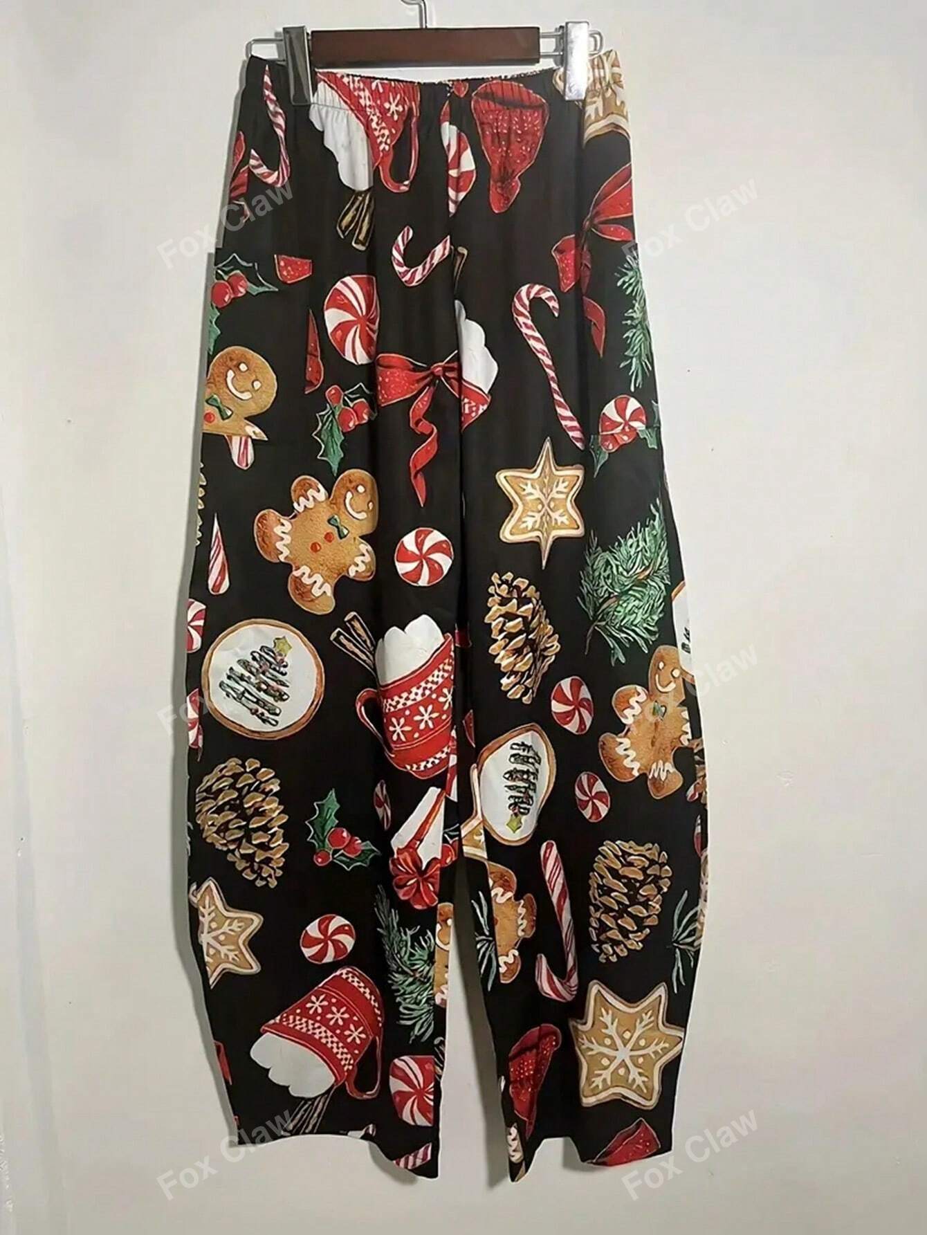 Plus Christmas Graphic Print Straight Leg Pocket Pants