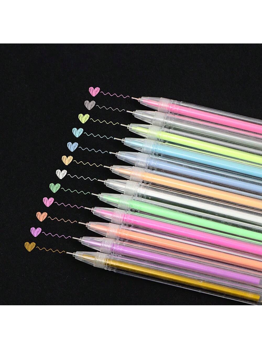 12pcs Metallic Glitter Gel Pens For Adult Coloring, Doodling, Drawing, Scrapbooking, Card Making, Illustration, Design, Journaling