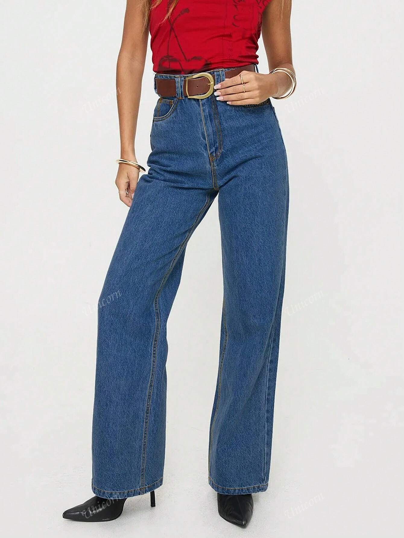 Design Jeans Autumn Retro High-Waisted Straight Pants Casual Pants Women (No Belt)