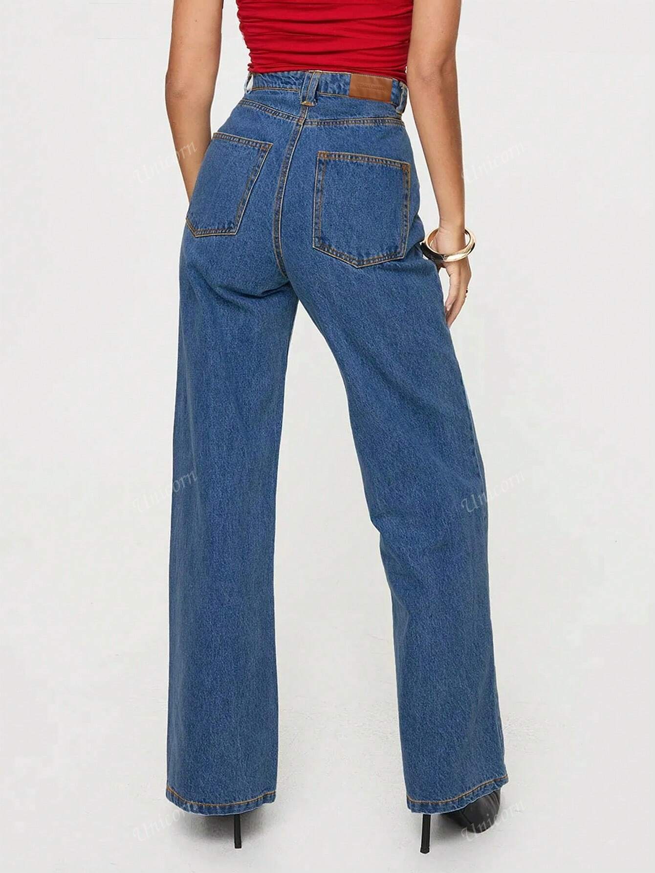 Design Jeans Autumn Retro High-Waisted Straight Pants Casual Pants Women (No Belt)