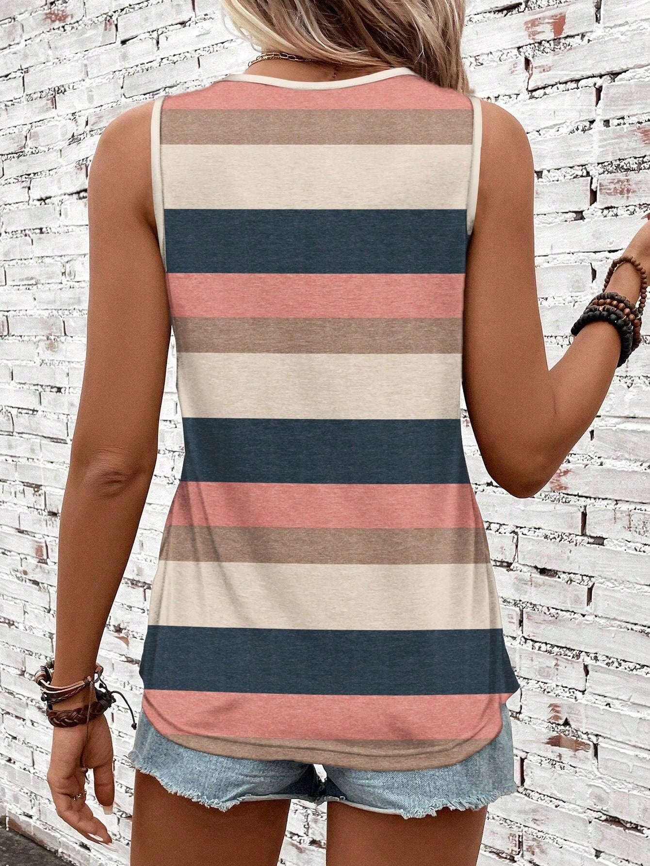 LUNE Women's Colorful Striped Casual Tank Top For Summer