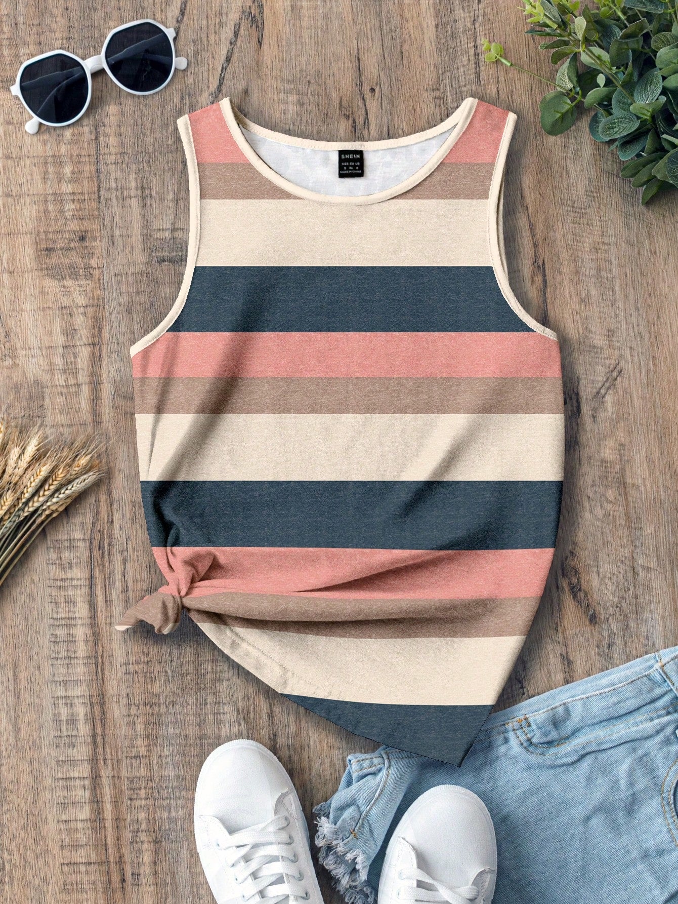 LUNE Women's Colorful Striped Casual Tank Top For Summer