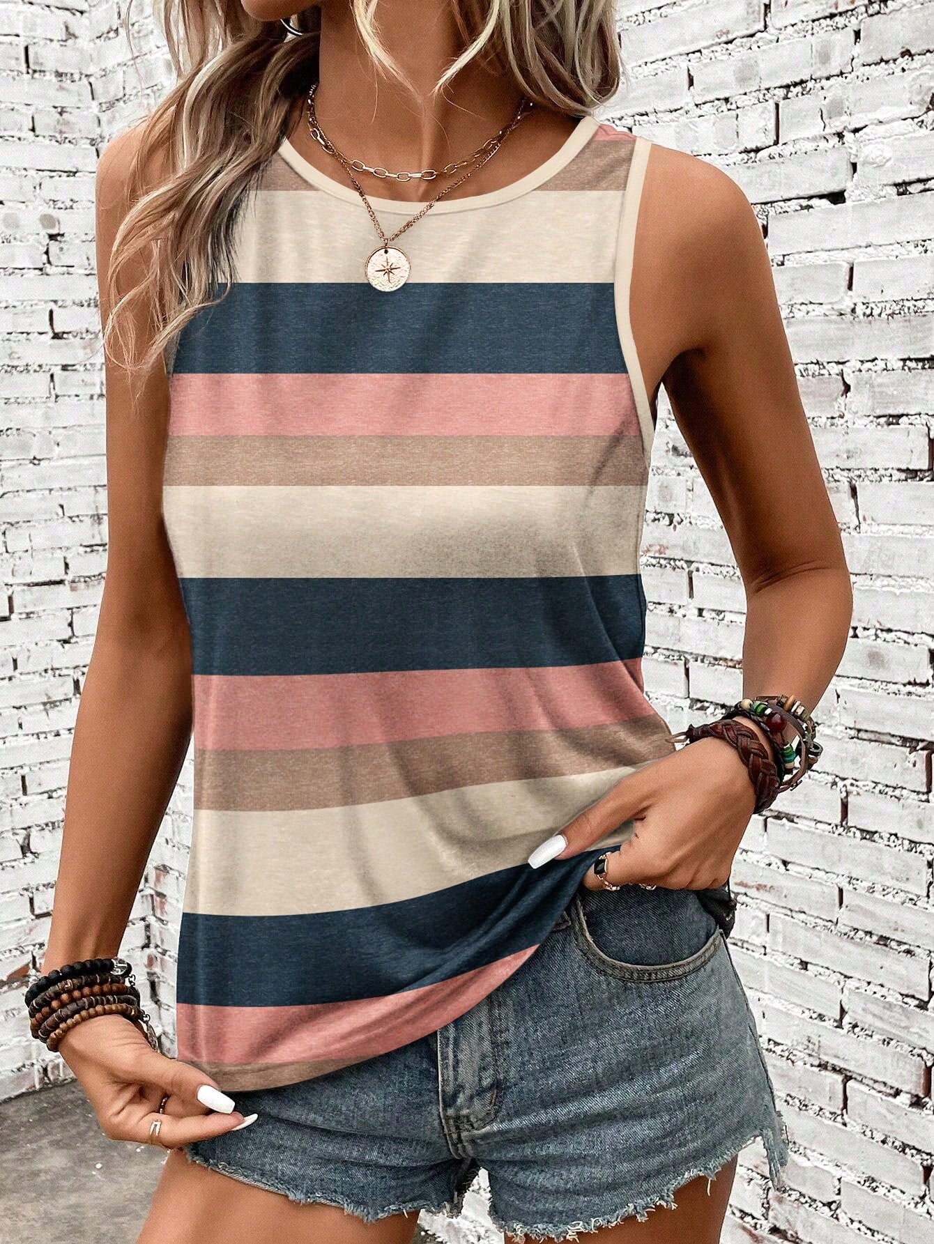 LUNE Women's Colorful Striped Casual Tank Top For Summer