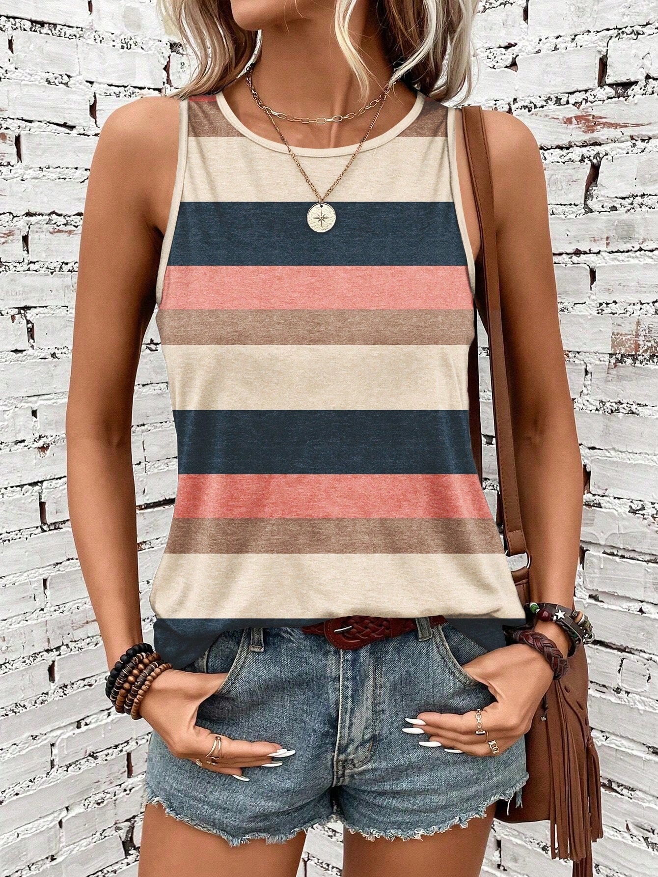 LUNE Women's Colorful Striped Casual Tank Top For Summer