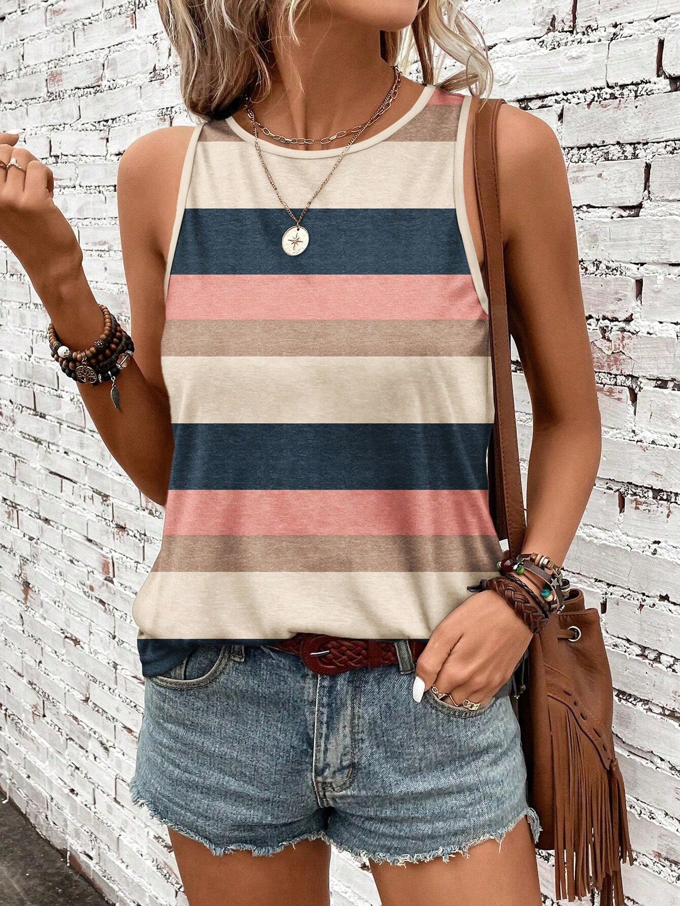 LUNE Women's Colorful Striped Casual Tank Top For Summer