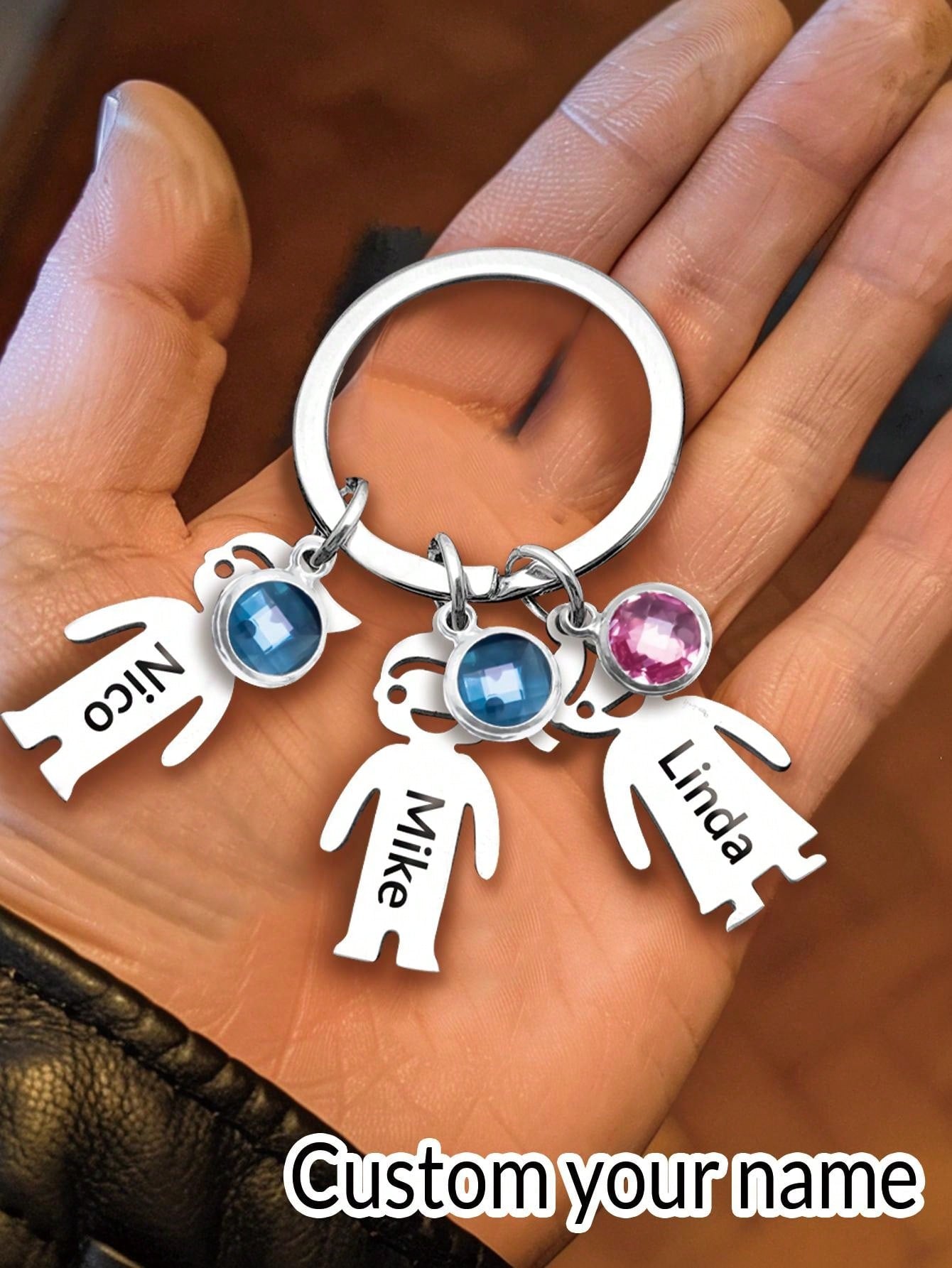 1pc Personalized Birthstone Custom Keychain With Name, Stainless Steel Personalized Keychain For Men Women With 1-5 Children Charms Custom Family Keyring Gift For Mother, Customized Name Keychain, Birthday Gift Christmas Halloween Mother's Day Father's D