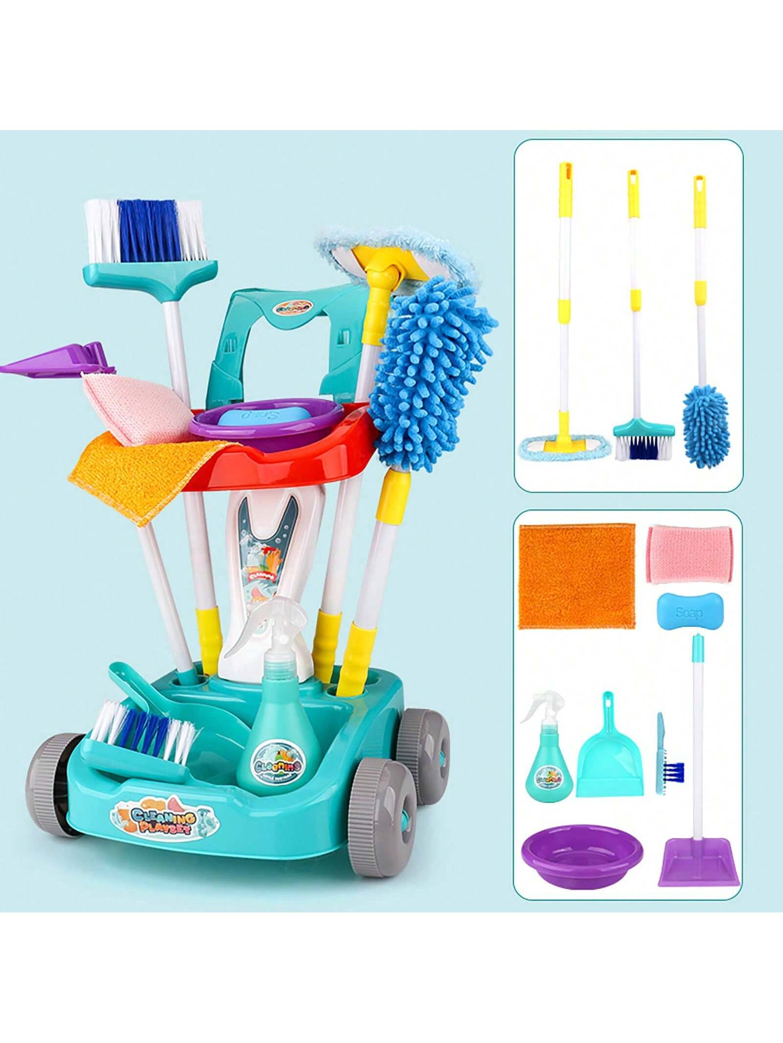 Kids Pretend Play Butler Car Cleaning Toy Set, Toddler Broom Toy, Children Room Cleaning Playset, Christmas Birthday Gift For Boys Girls (Style