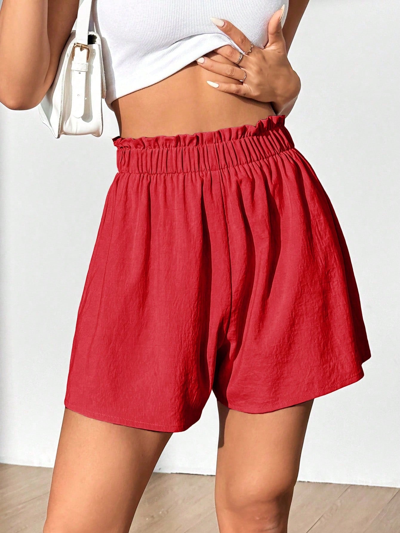 MOOSTA Summer Casual Loose Fit Solid Color Ruffled Waist Shorts