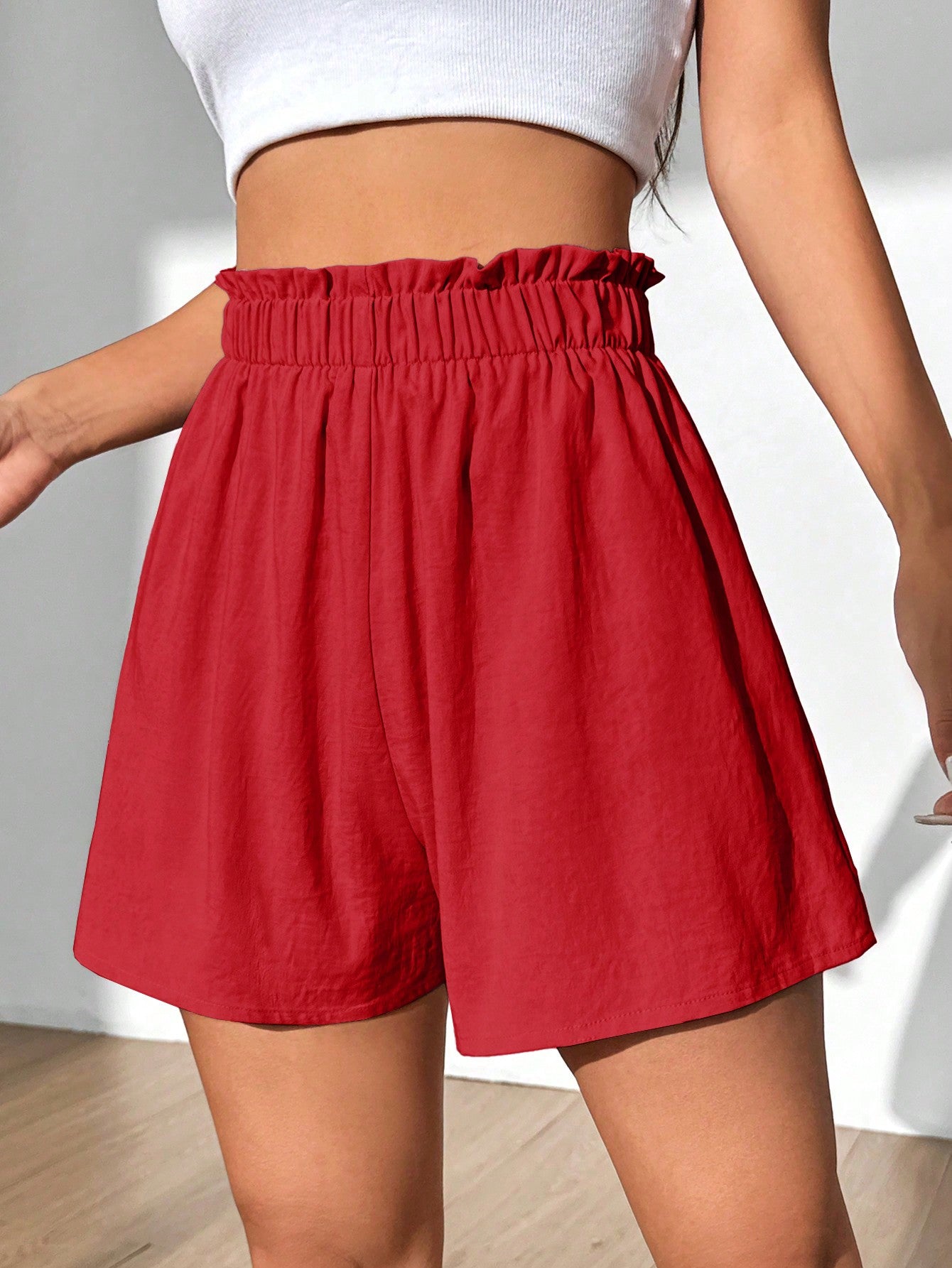 MOOSTA Solid Color Paper Bag Waist Casual Wide-Leg Shorts