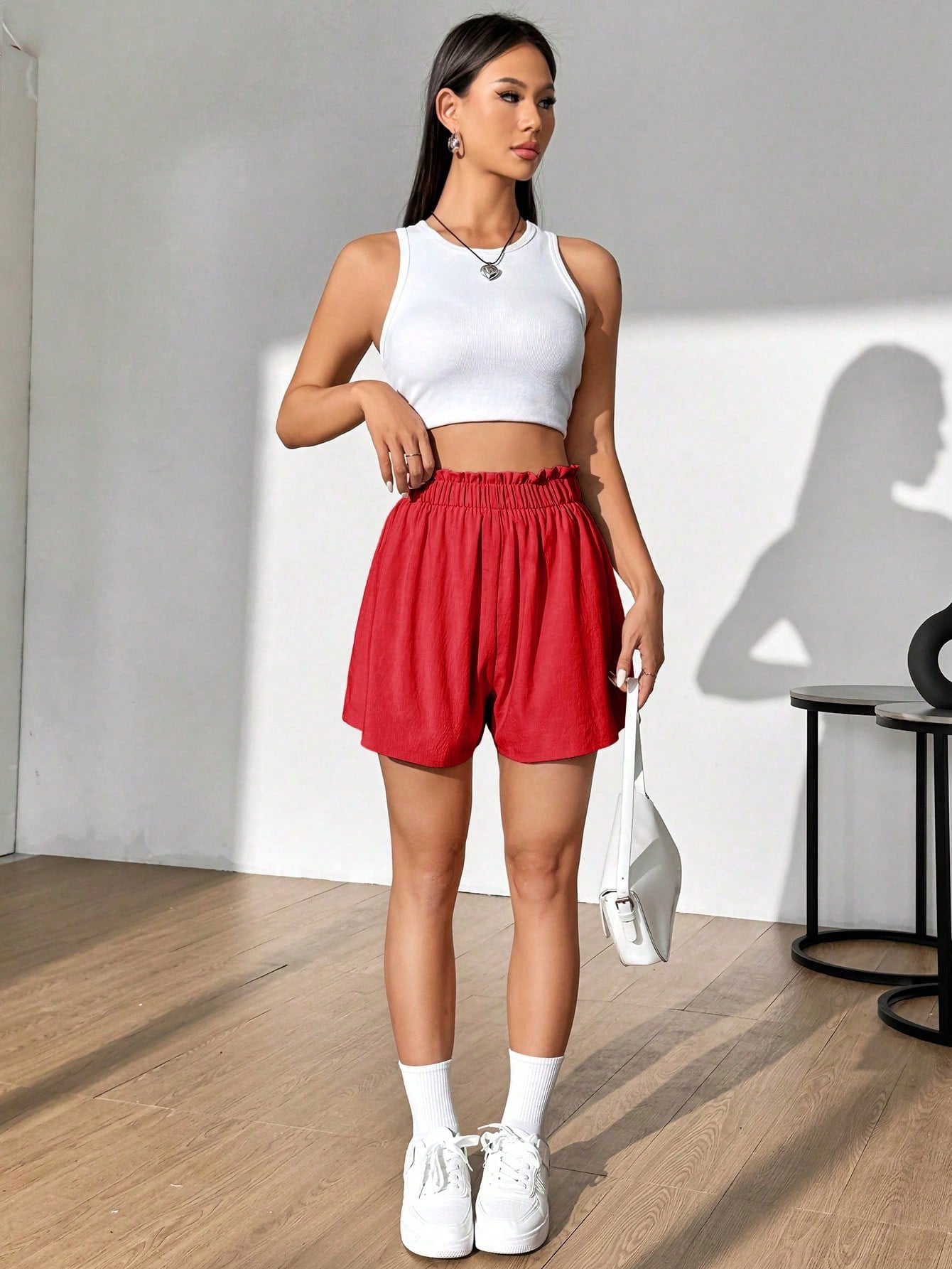 MOOSTA Solid Color Paper Bag Waist Casual Wide-Leg Shorts