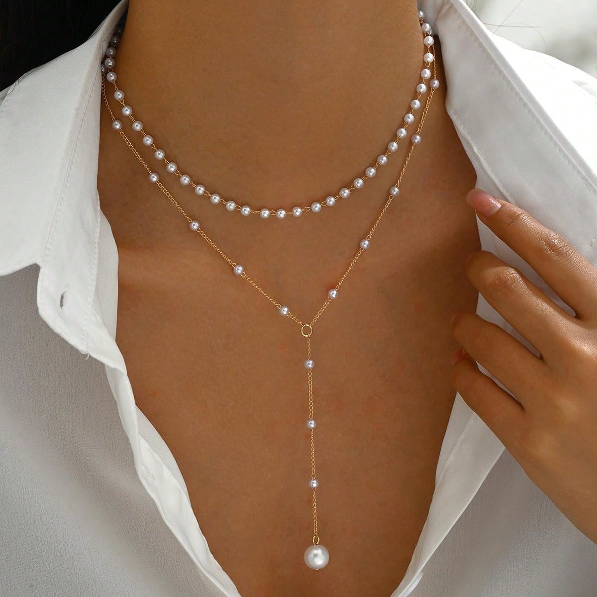 1 Fashionable And Elegant Y-Shaped Design Multi-Layered Necklace Suitable For Women's Daily Wear