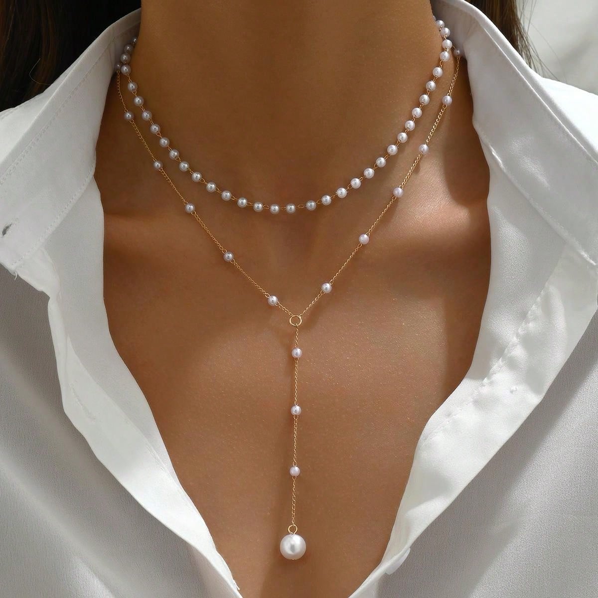 1 Fashionable And Elegant Y-Shaped Design Multi-Layered Necklace Suitable For Women's Daily Wear