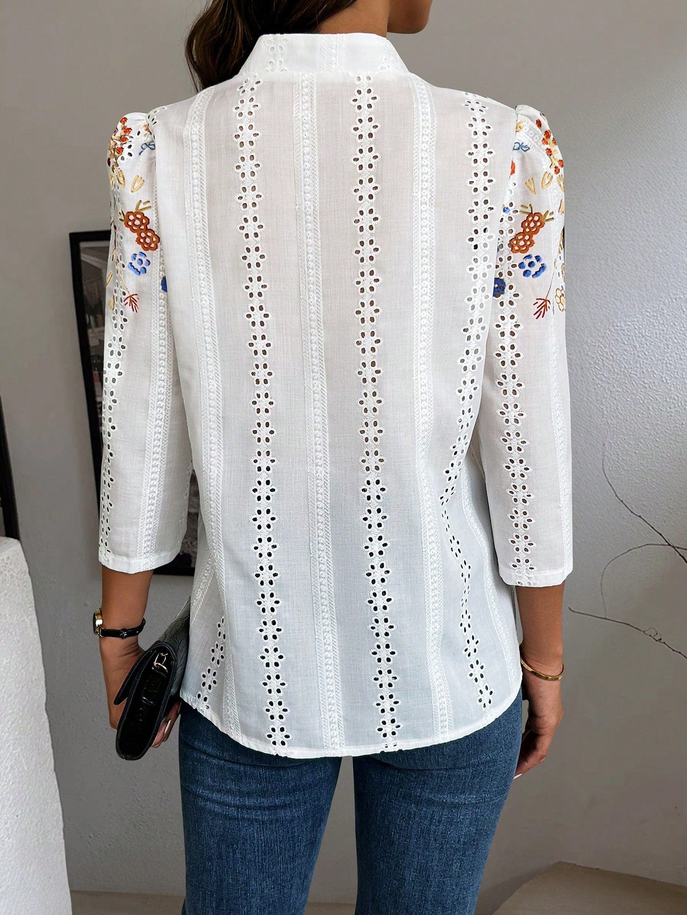 Clasi Floral Embroidery Button Front Shirt