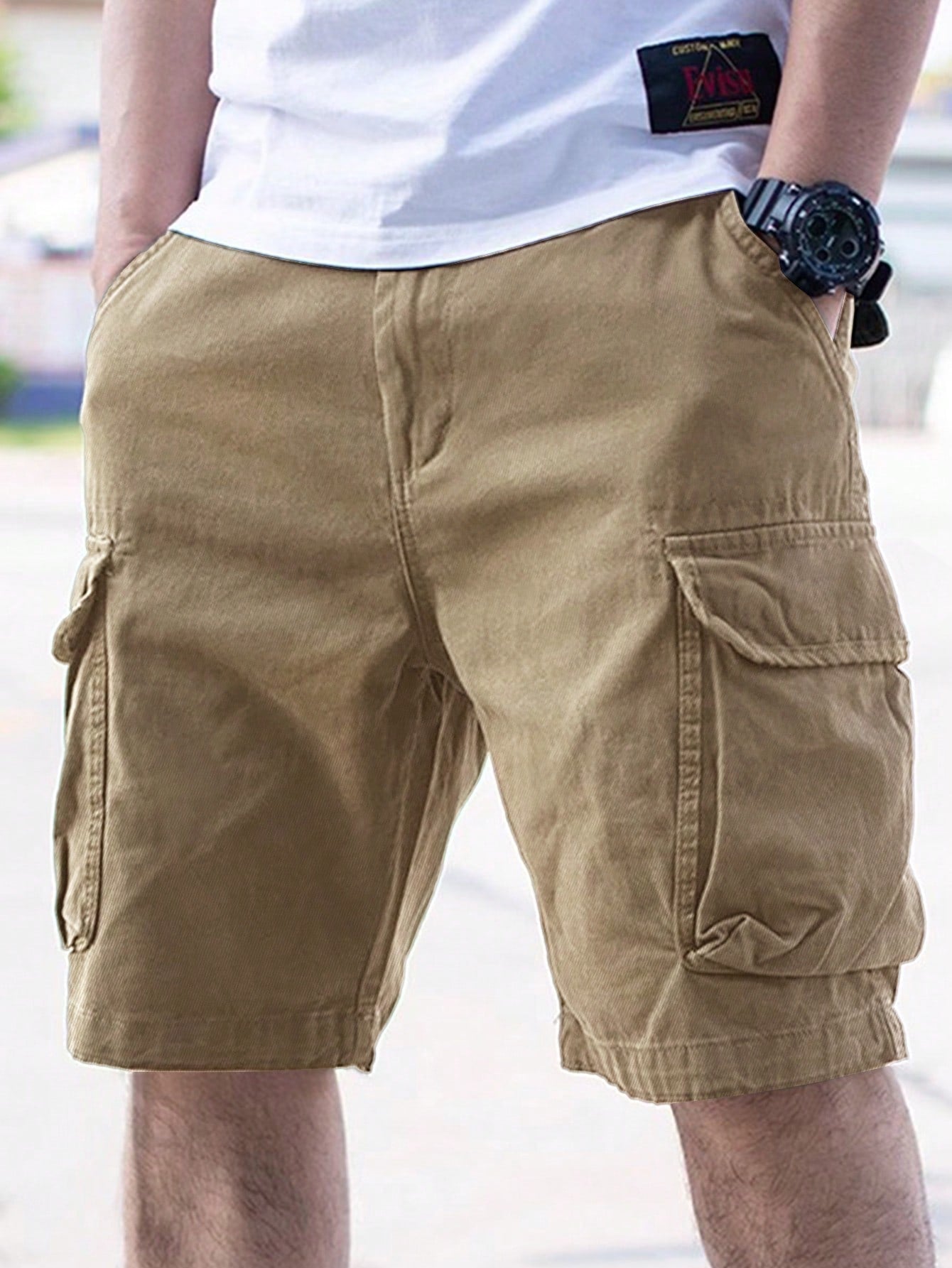 Manfinity Men Flap Pocket Side Cargo Shorts For Summer