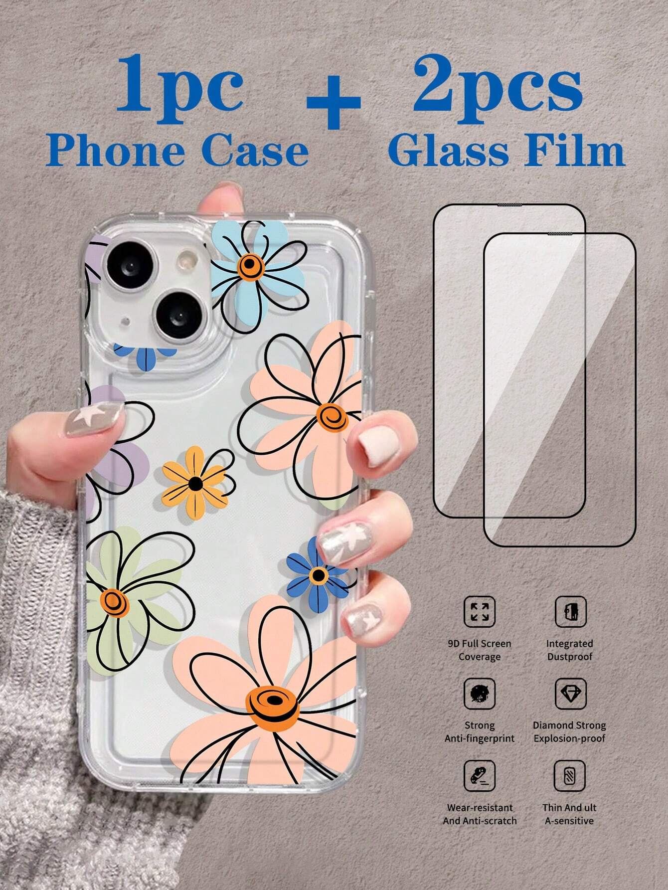 1pc Transparent Protective Case With Big Hole And Flower Pattern, Anti-Shock Airbag And Print Design Compatible With IPhone And Samsung Galaxy Models.