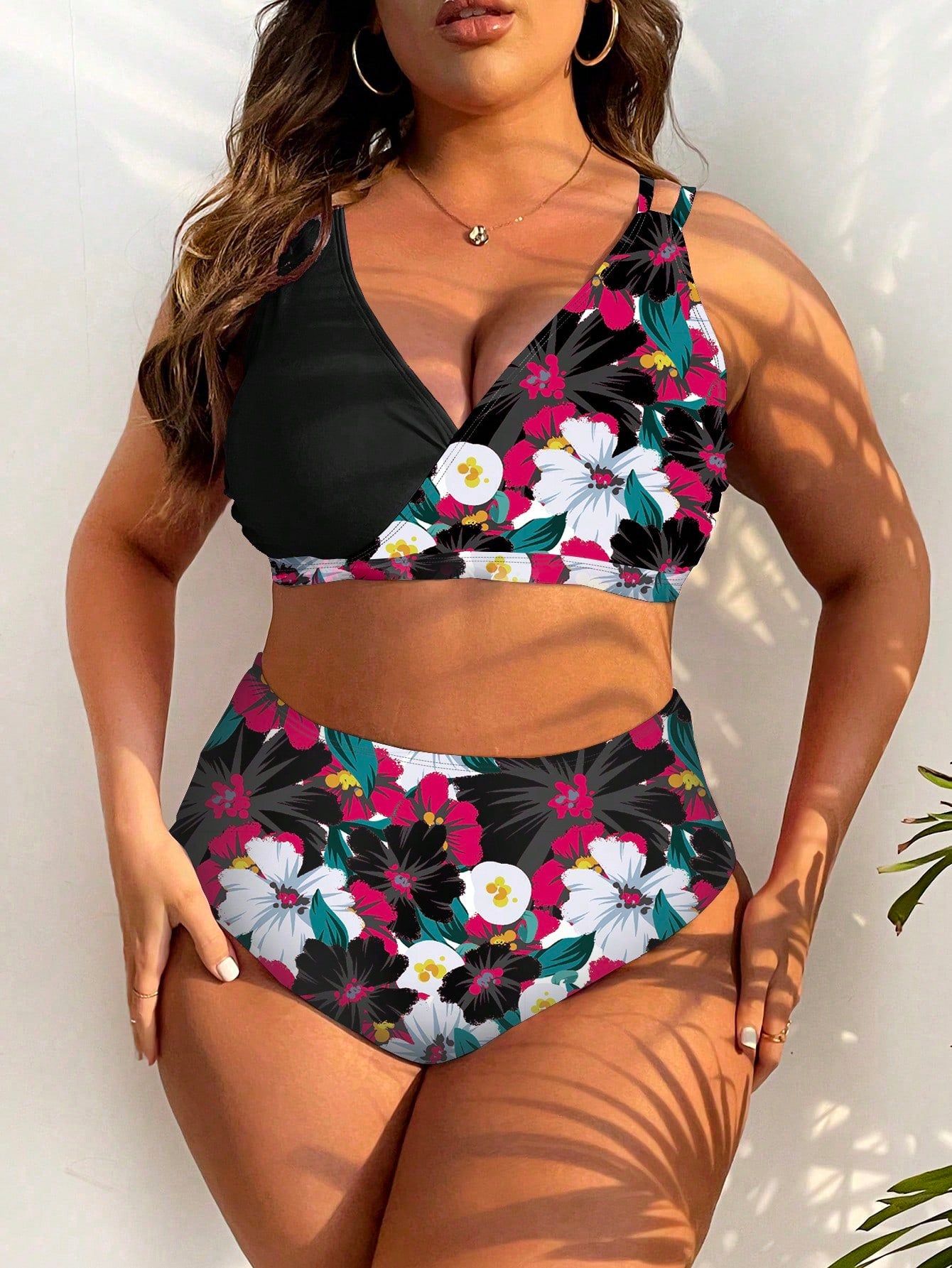 Swim Curve Summer Beach Plus Size Floral Print Bikini Set