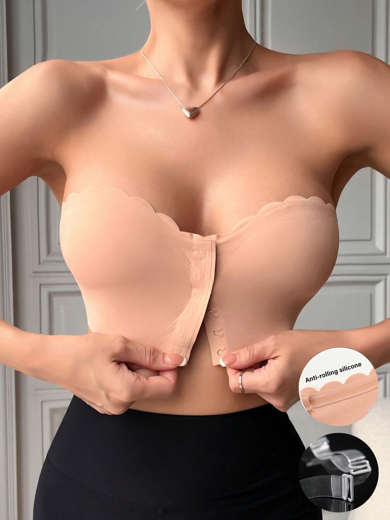 Women Strapless Bra - Seamless Smooth Construction, Solid Color, Wire-Free Comfort - Scallop Trim Design With Anti-Rolling Silicone Grip For Secure, Casual Style, Lingerie