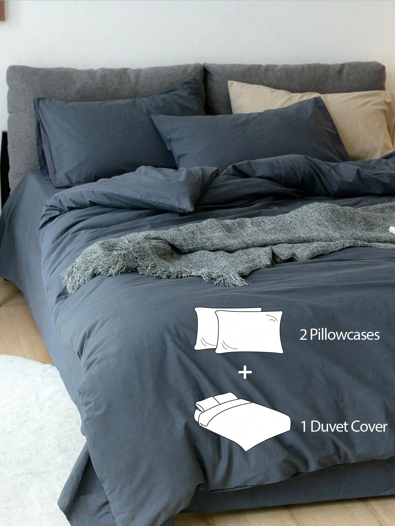 3pcs Solid Color Bedding Set Including One Bed Sheet And Two Pillowcases