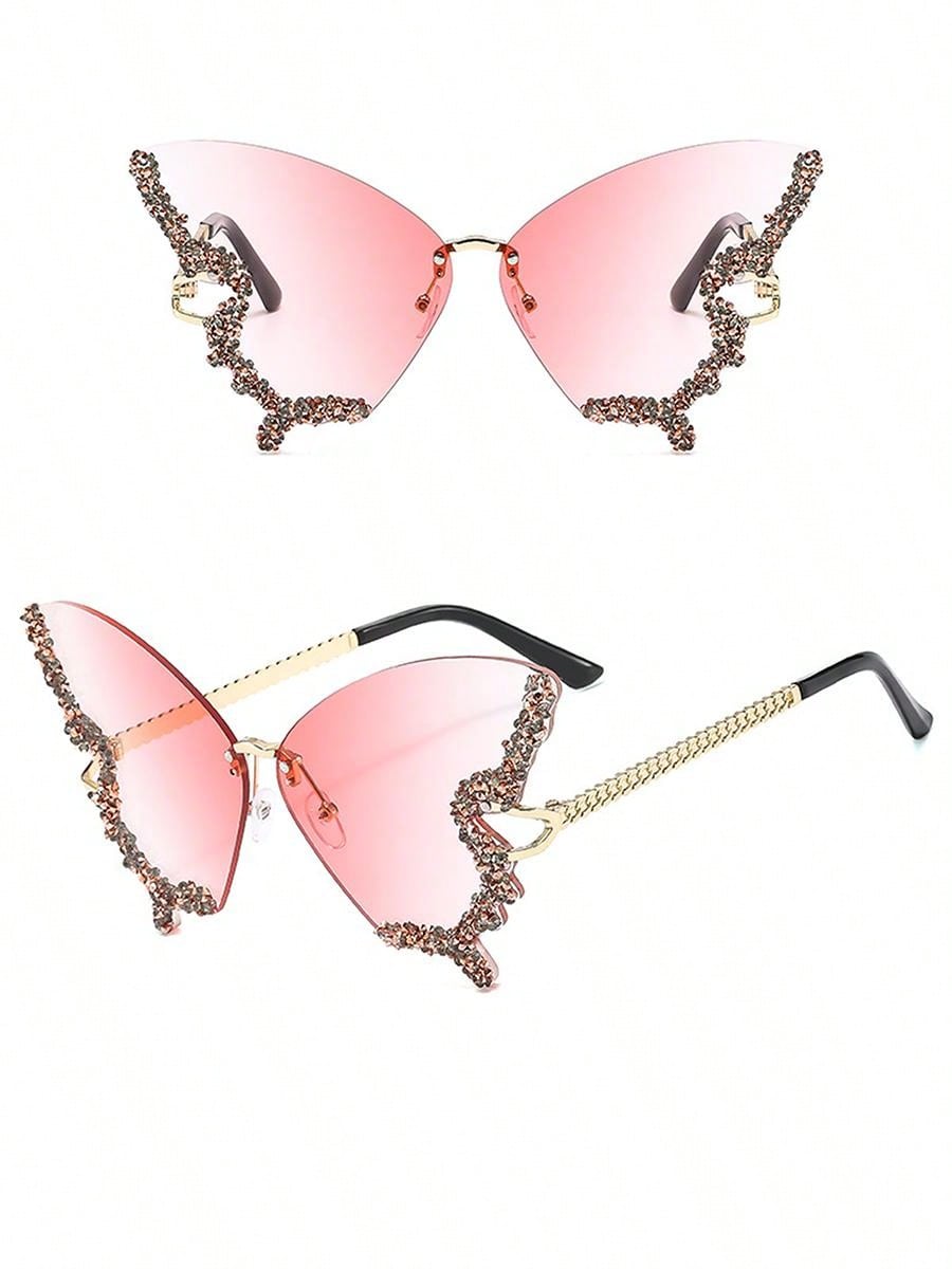 New Luxury Rhinestone Butterfly Fashion Glasses For Women And Men Y2K Sparkling Rhinestone Rimless Fashion Glasses Beach Accessories For Women Glasses Shades Trendy Basics Fall Winter Women Outfits Clothes Business Casual Gifts