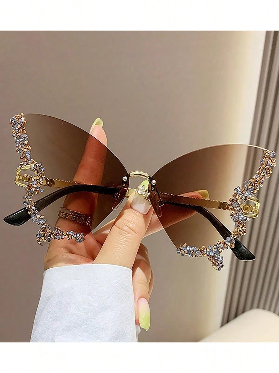 New Luxury Rhinestone Butterfly Fashion Glasses For Women And Men Y2K Sparkling Rhinestone Rimless Fashion Glasses Beach Accessories For Women Glasses Shades Trendy Basics Fall Winter Women Outfits Clothes Business Casual Gifts